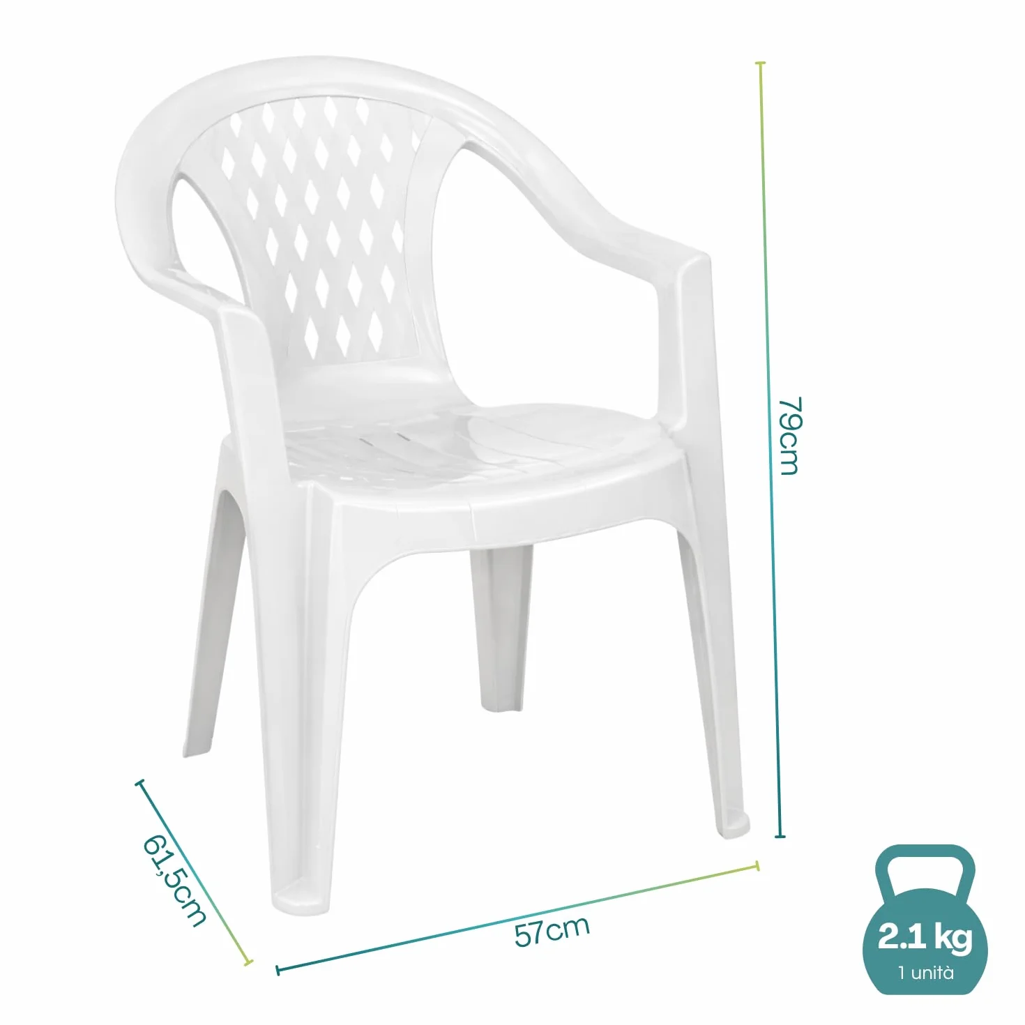 VIRSUS Set 4 Sedie da Giardino in Polipropilene Bianco 57x61.5x79 cm Impilabile con Braccioli
