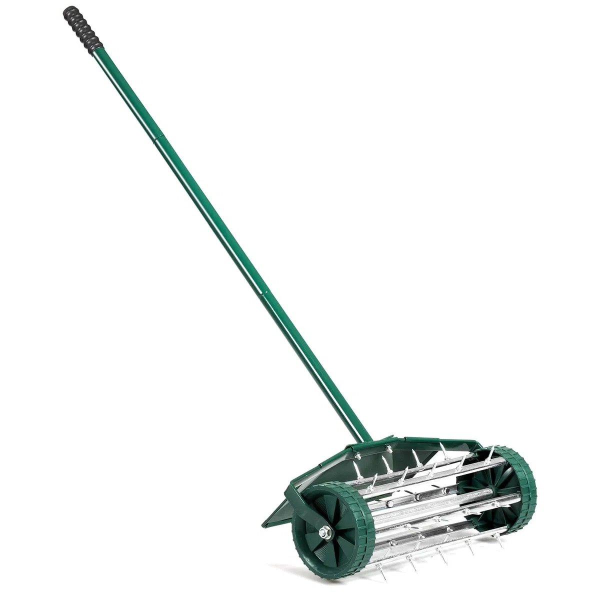 GYMAX Aeratore per Prato, Rullo a Spine di Metallo, 46x23x127 cm, Verde