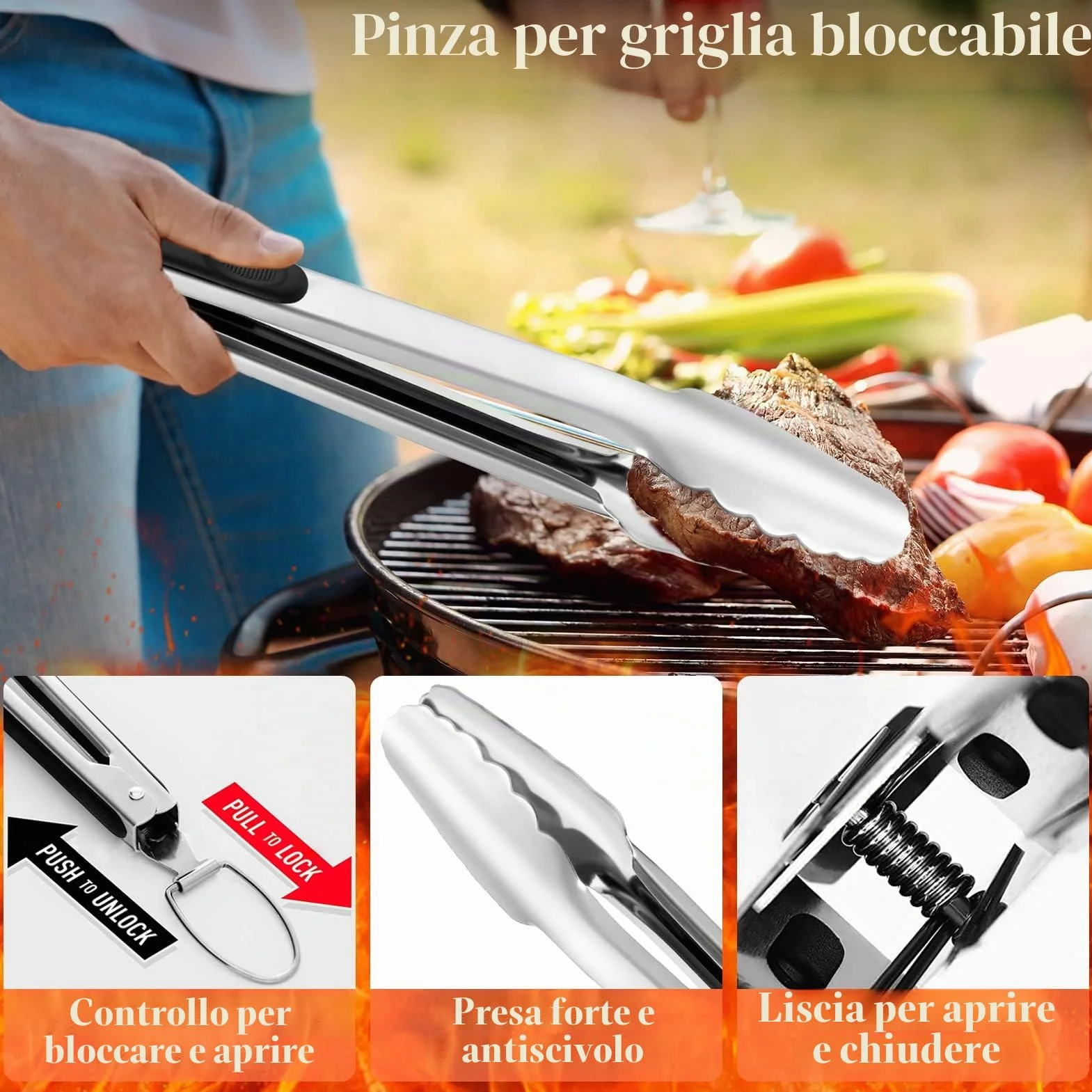 Grilliance Set di 30 Posate per Barbecue, in Acciaio Inox di Alta qualità, Pinza per Barbecue, cavatappi, Set con Valigetta e Tappetino per Barbecue, per Uomini, Regalo per Campeggio, Marrone