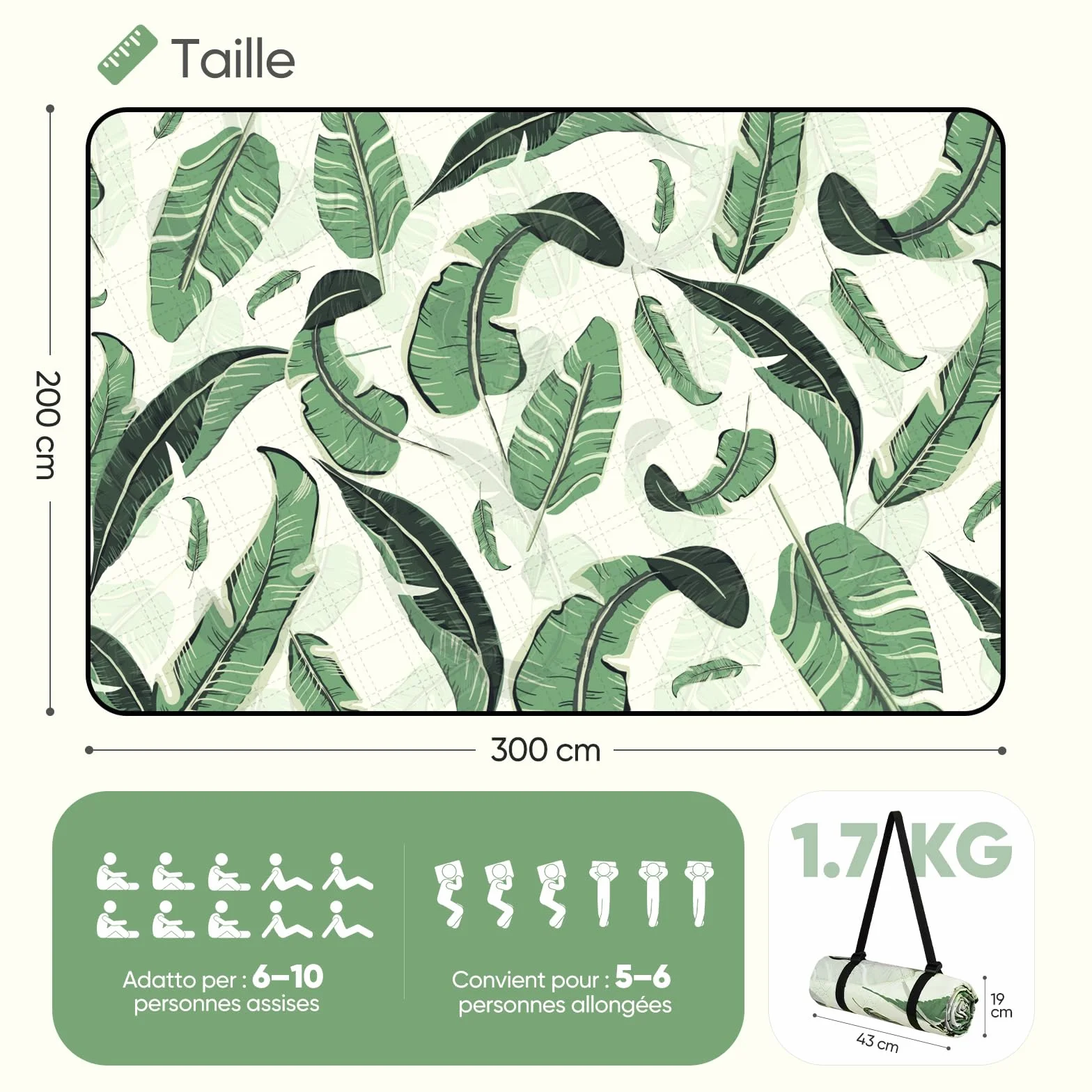 Sekey Coperta Picnic Impermeabile Grande 200x300 cm Antisabbia Imbottita PEVA per Picnic, Camping, Spiaggia