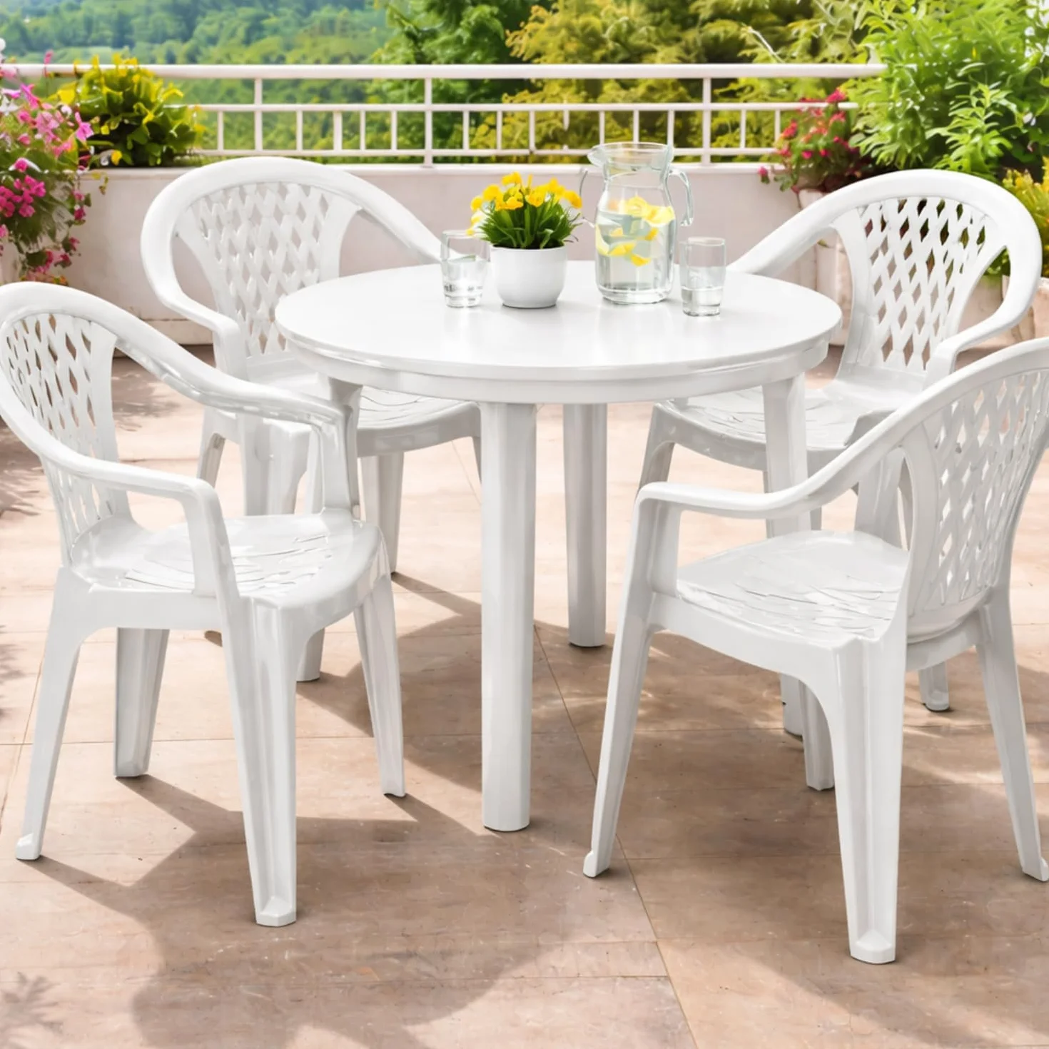 VIRSUS Set 4 Sedie da Giardino in Polipropilene Bianco 57x61.5x79 cm Impilabile con Braccioli