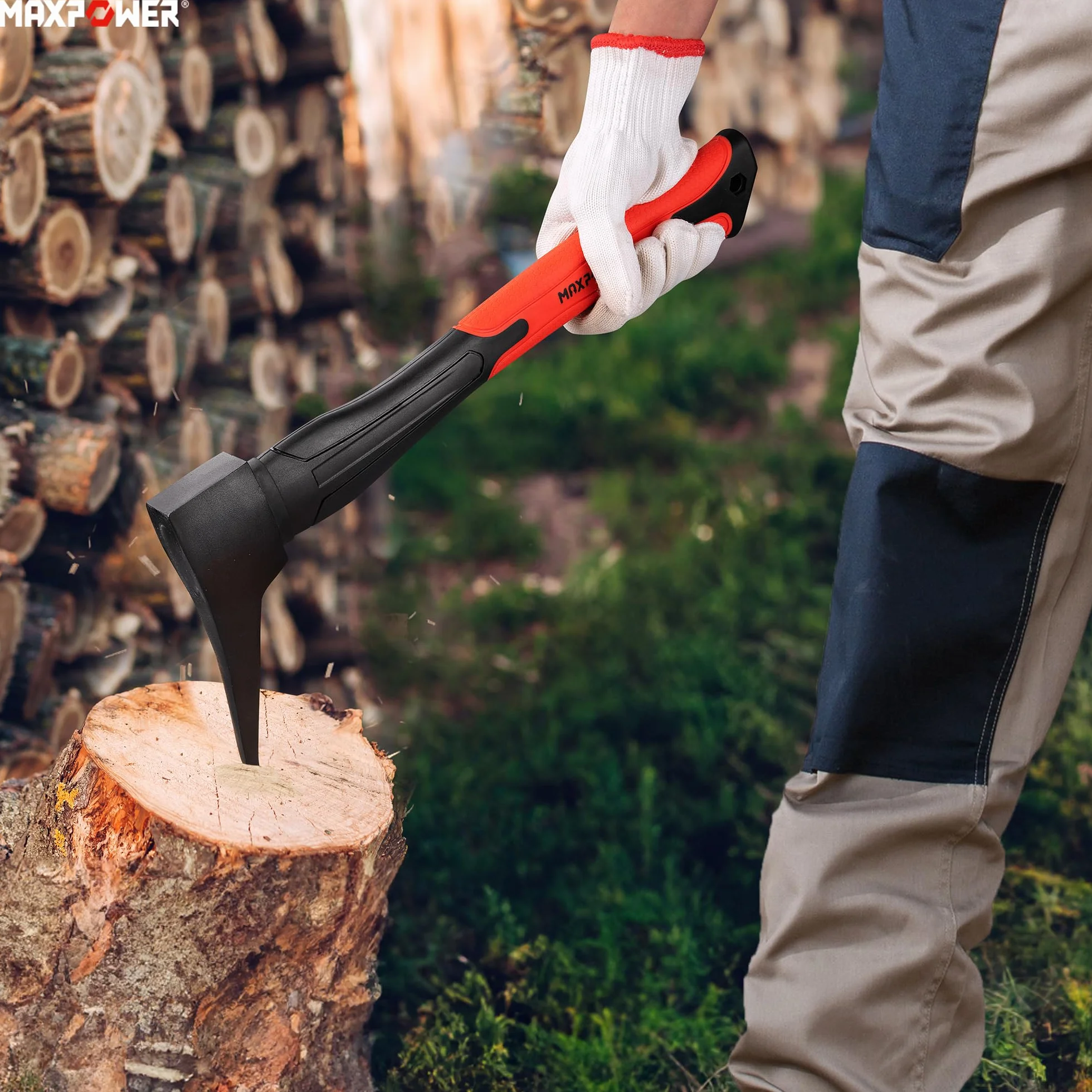 MAXPOWER Sappie Manuale 400 mm Acciaio al Carbonio, Ascia Ergonomica con Impugnatura da Fibra di Vetro e TPR