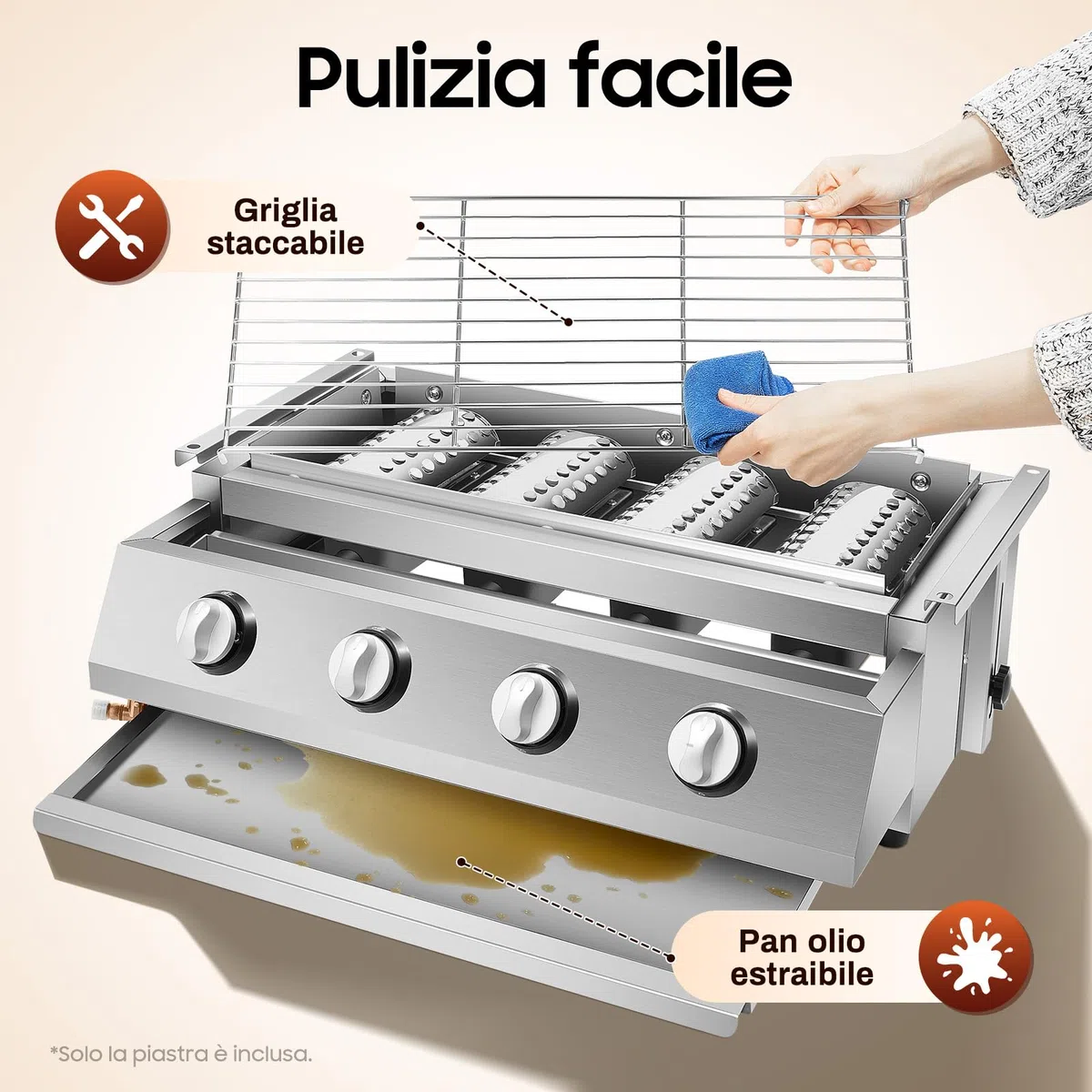 Kuchenka gazowa BBQ 4 palniki stal nierdzewna z regulacją wysokości