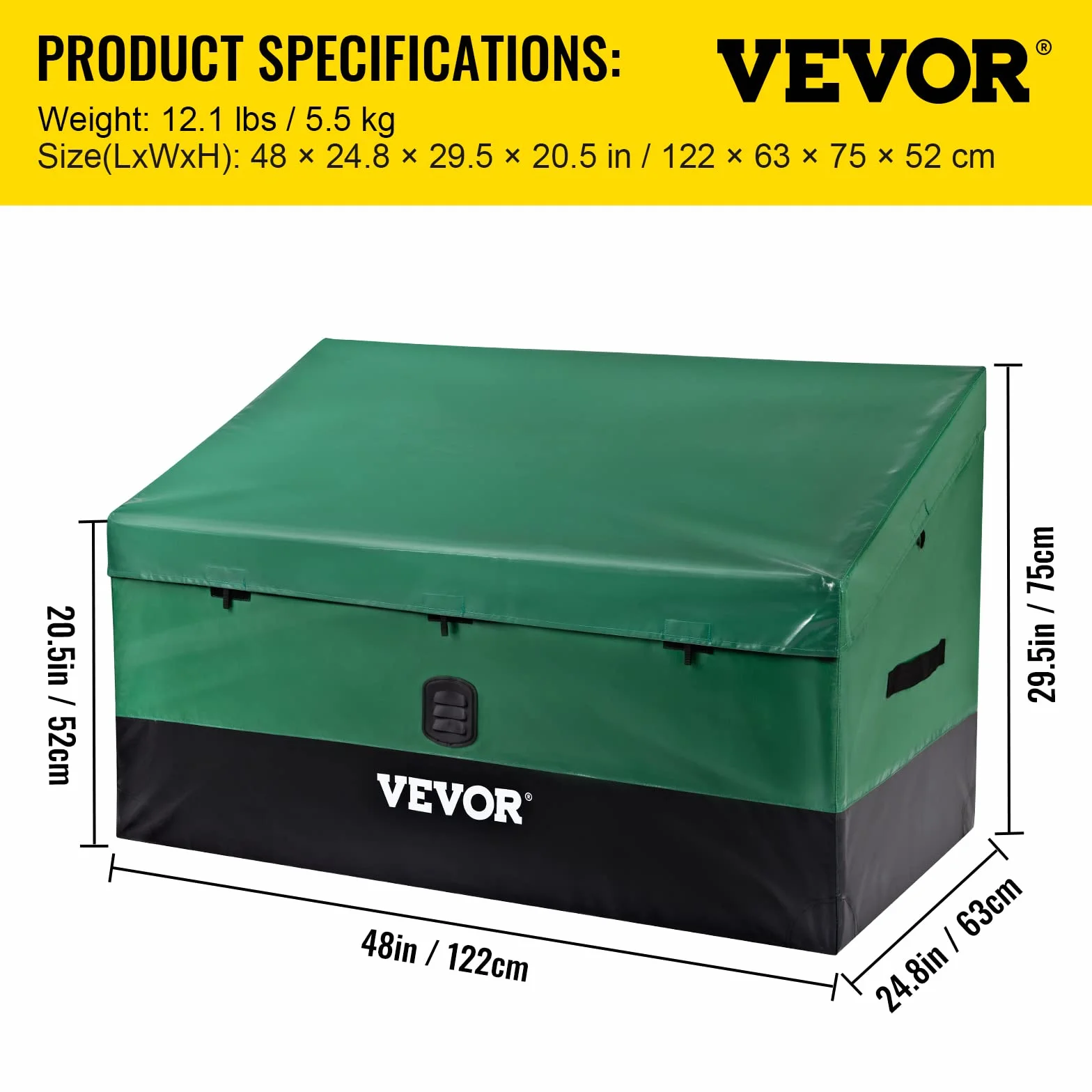 VEVOR Scatola per Stoccaggio da Esterno in PE Impermeabile con Coperchio Manici Laterali Volume da 440L, Contenitore Porta Attrezzi da Giardino con Coperchio Inclinata Capienza 440L, Baule da Giardino