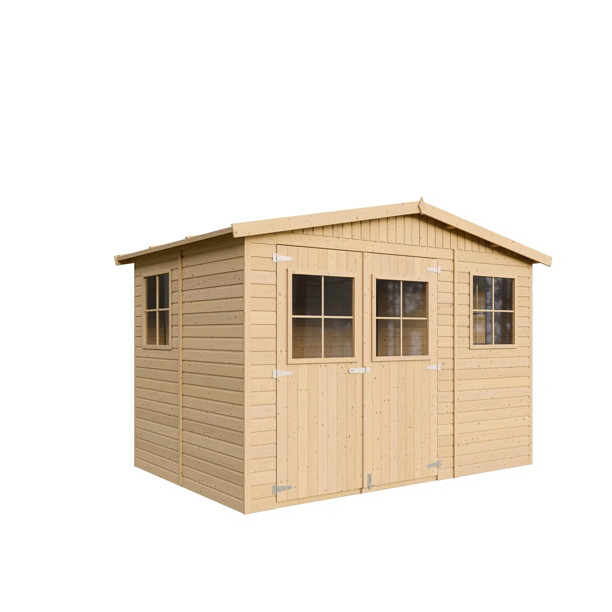 Casa da giardino in legno naturale CON PAVIMENTO IMPREGNATO A226x216x324 cm/6 m²- Magazzino esterno con finestre - Capanno da giardino - Bici, Deposito attrezzi e rimessa TIMBELA M334+M334G