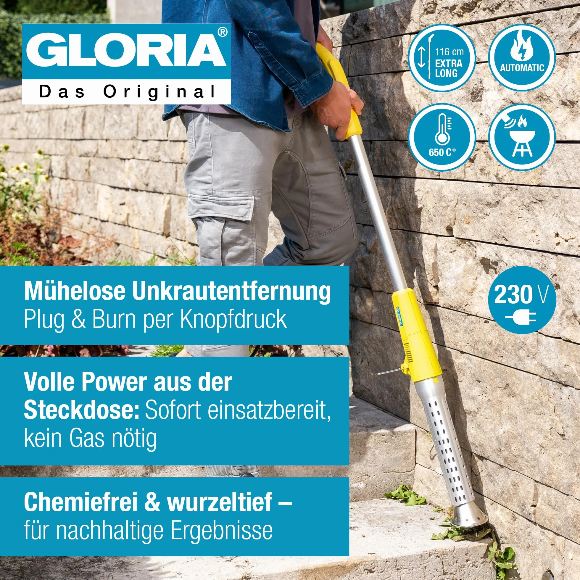GLORIA Thermoflamm bio Electro Diserbante Elettrico 650°C Getto di Calore Senza Gas Senza Chimica