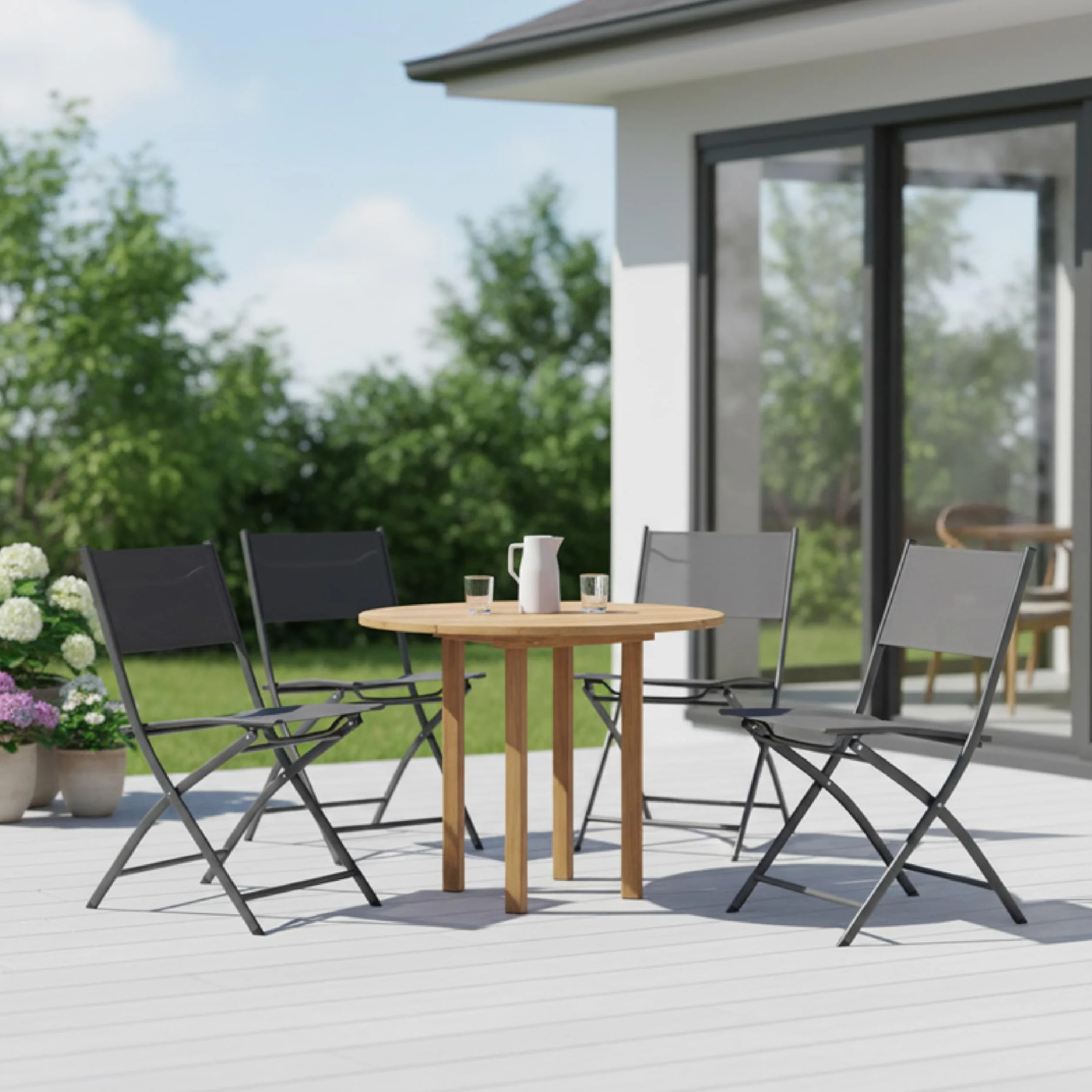 Baroni Home Set 4 Pieghevoli Sedie da Esterno, Sedie da Giardino Richiudibili Impermeabili, 45x45x80 cm Grigio