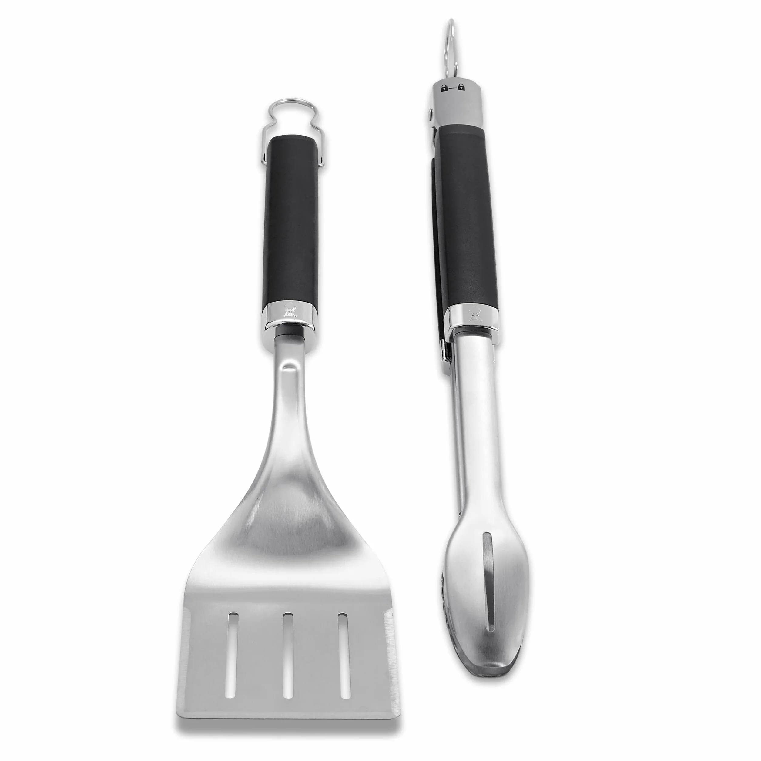 Weber Premium Set di Utensili da Barbecue - Grande, 2 Pezzi in Acciaio Inox, Incluse pinze per SUP. cotturare e spatole (46 cm), con pratiche Maniglie, Lavabili in lavastoviglie - Argento(6763)