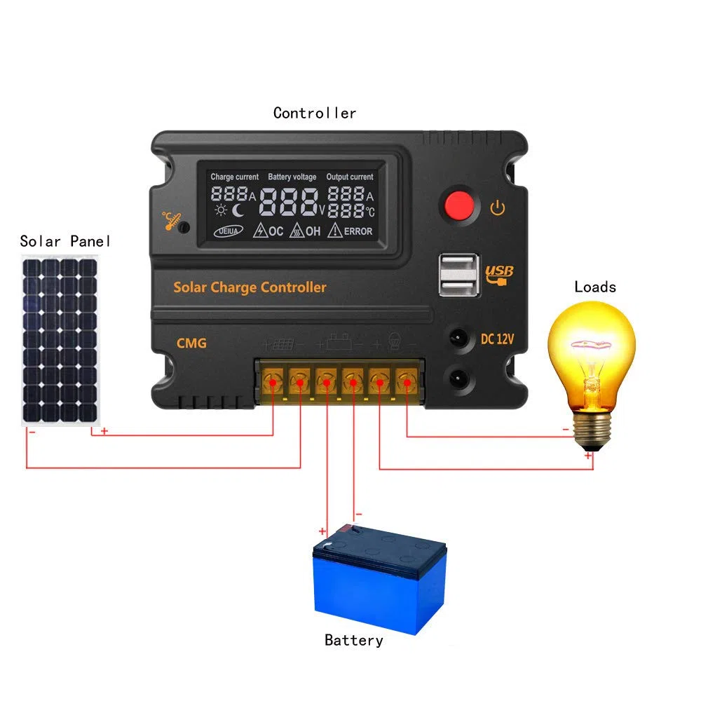 Solar Charge Controller 20A 12V 24V PWM LCD Schermo Protezione Sovraccarico CMG-2420