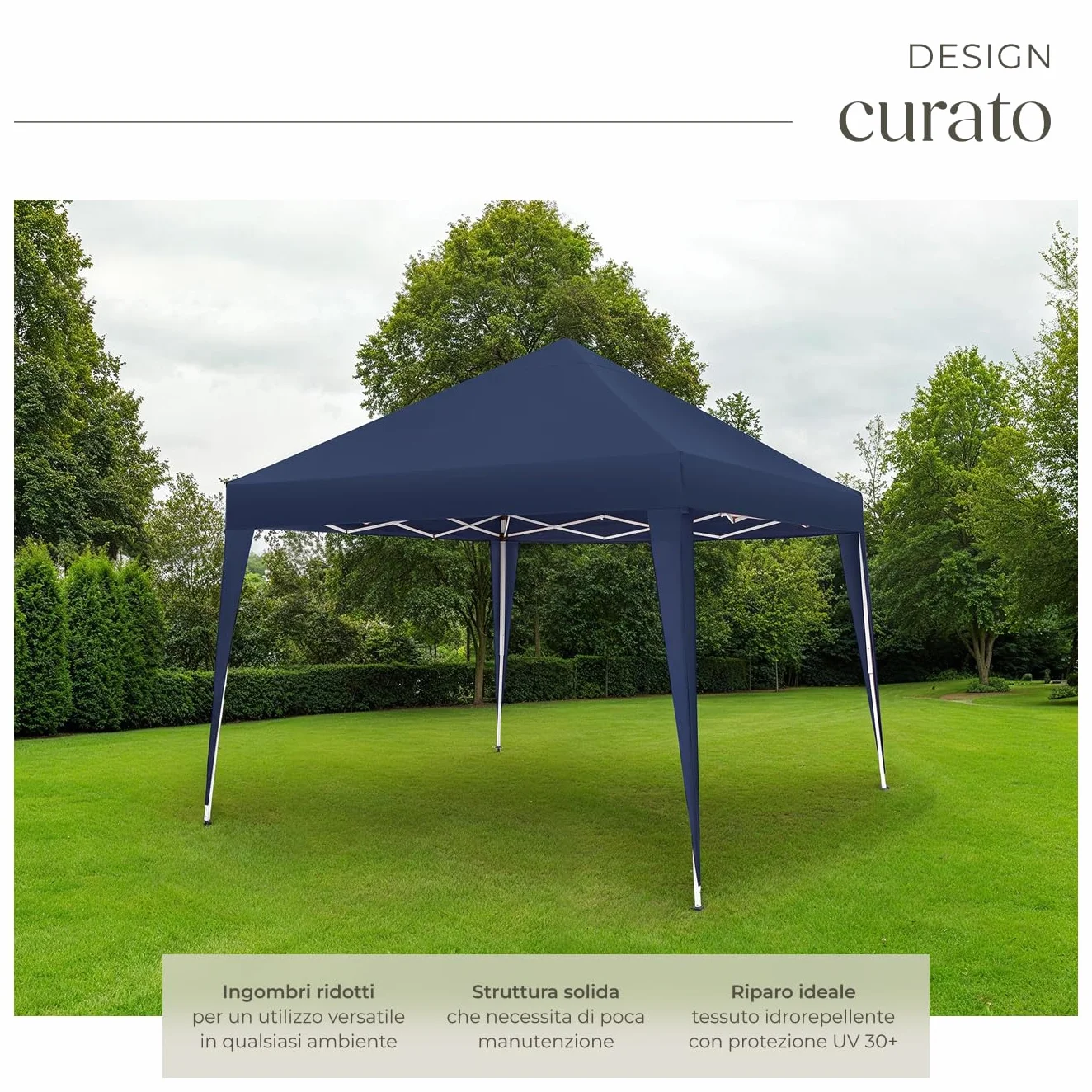 Tectake Gazebo da Giardino Regolabile 300x300x255 cm Blu - Padiglione Esterno Resistente con Telaio in Acciaio, Idrorepellente, UV