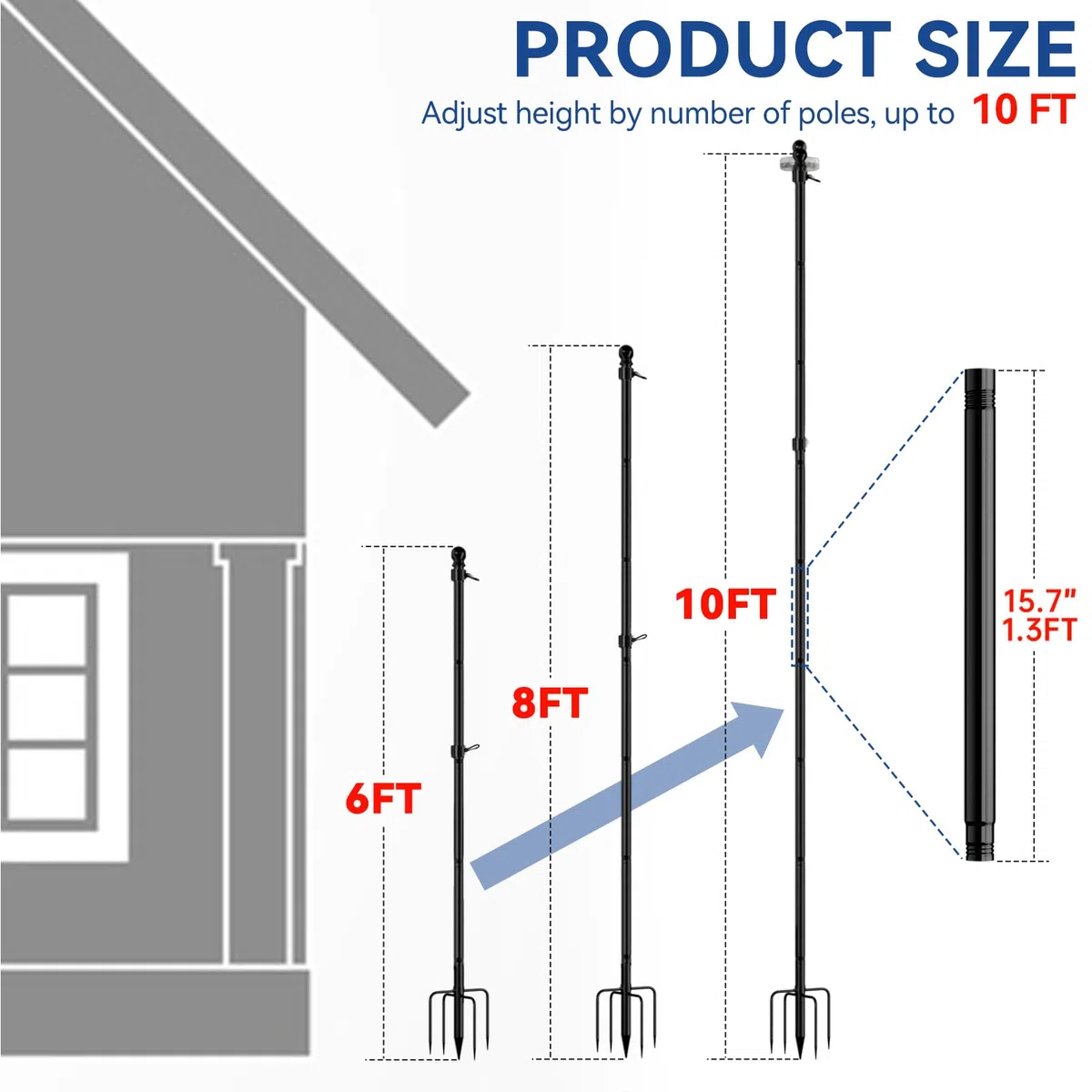 ZMTECH Asta per bandiera da giardino 300 cm con supporto a 5 rebbi kit per esterni nero