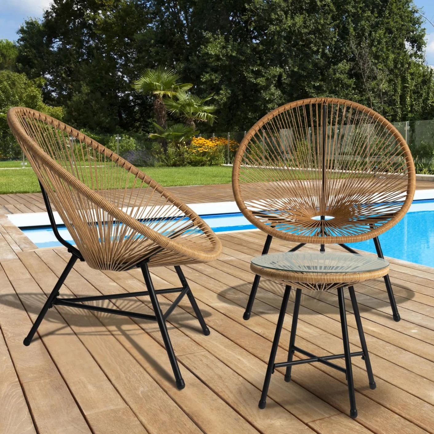 Set mobili da Giardino Izmir Tavolo 2 poltrone Corda Effetto Rattan