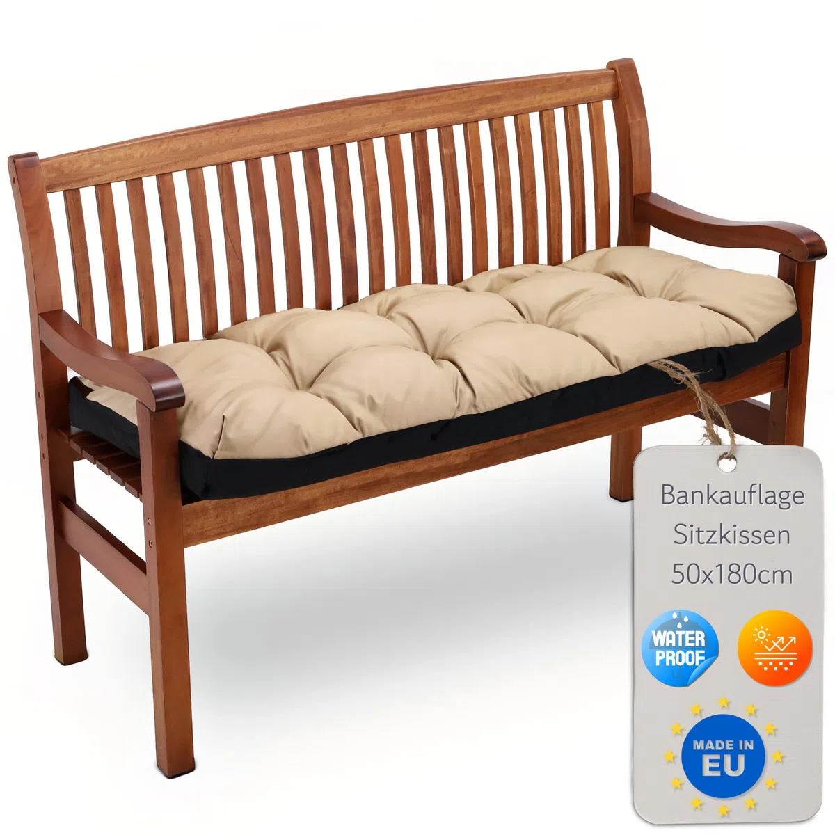 Amazinggirl Cuscino per Panca da Esterno 180x50 cm per Panchina Dondolo & Giardino - Cuscino Panca Cuscini per Panche Seduta Imbottito Comodo Morbido da Interno ed Esterno Beige