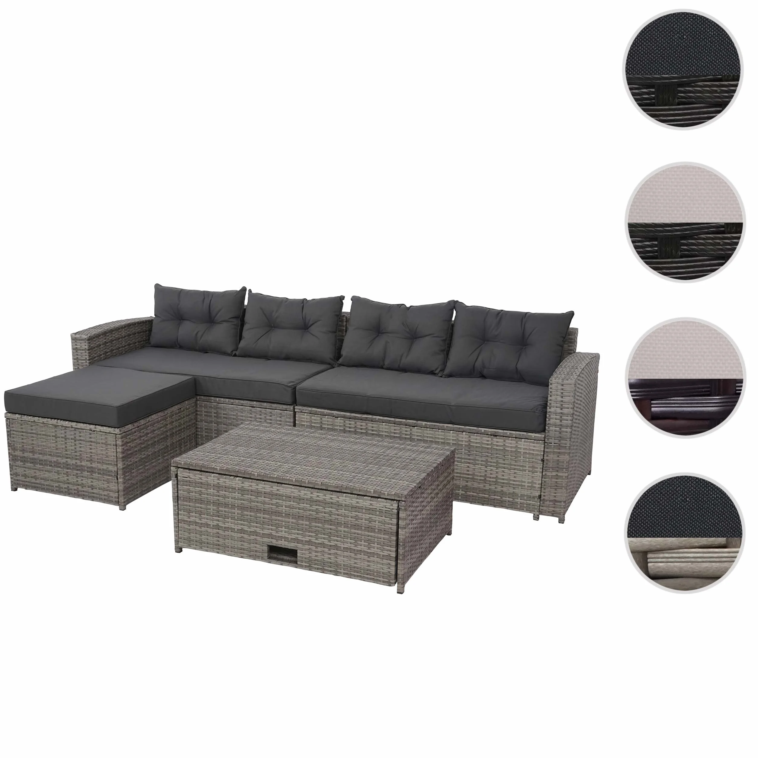 Mendler Set salotto giardino esterno salottino HWC-J34 polyrattan grigio con cuscini grigio scuro