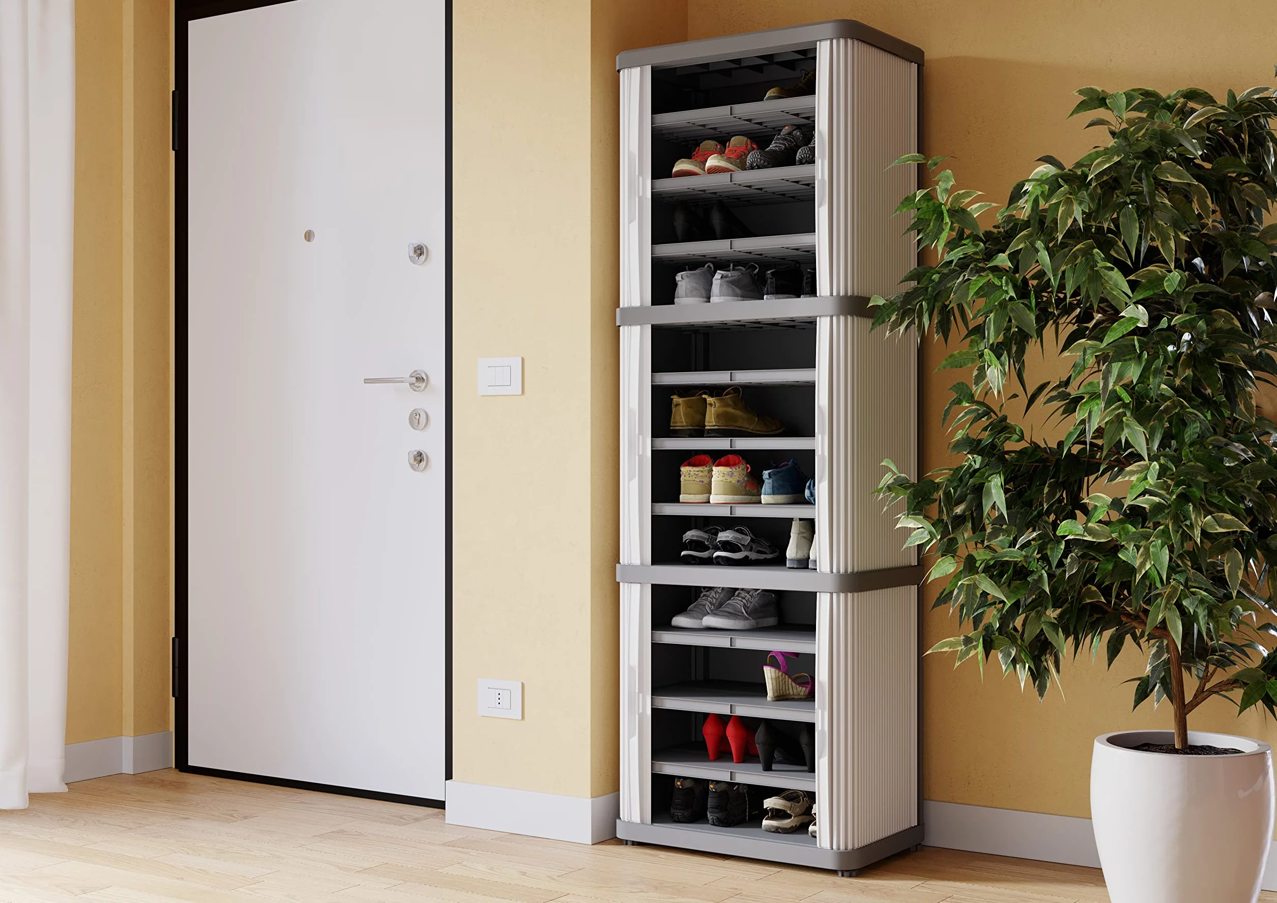 Terry - Rolling Space Cab 2, Armadio a 2 Vani con Due Antine Scorrevoli, 2 Ripiani Interni Modulabili, da Interno e Esterno, in Plastica, 59x36x115 cm
