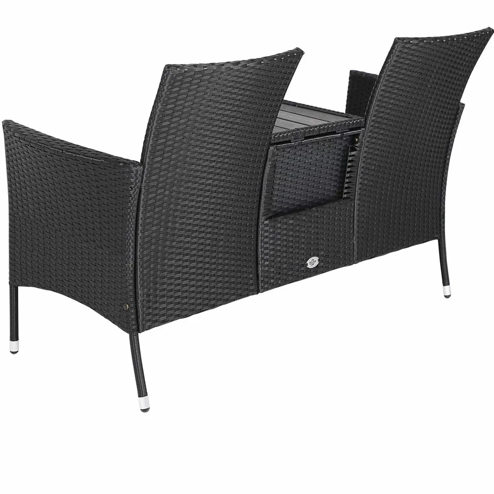 Casaria® Panchina da Giardino Poly Rattan 143x64x88cm Tavolino Portaoggetti Salottino Outdoor Balcone Terrazza 2 posti