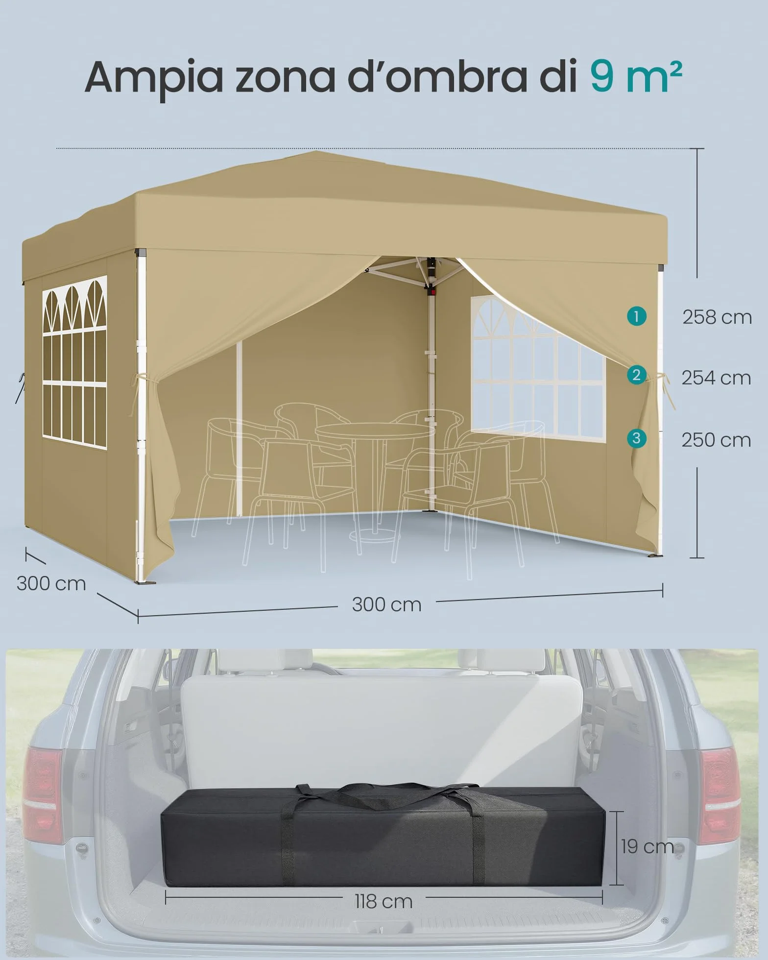 SONGMICS Gazebo Pieghevole 3x3 m Beige GCT104LZ01