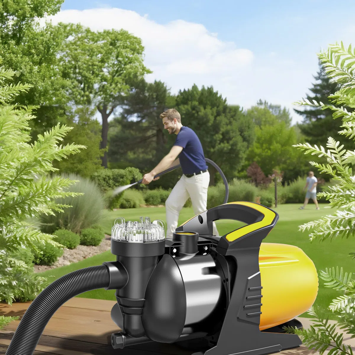 Wiltec Pompa da giardino 1200 W in acciaio inox 3800 l/h altezza mandata 48 m profondità 8 m con prefiltro