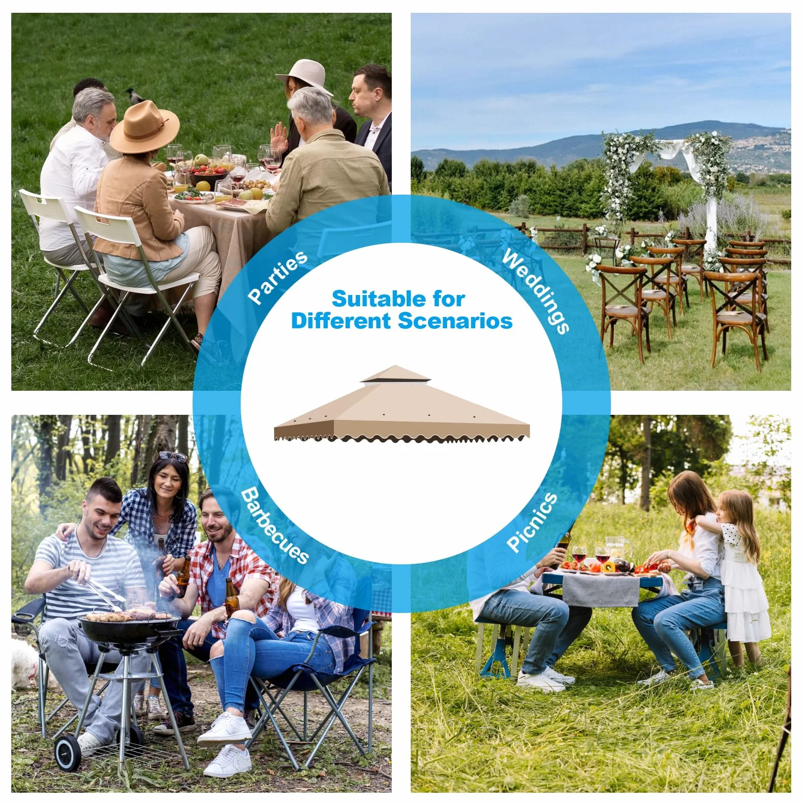 Tetto di Ricambio per Gazebo 3x3 Impermeabile, Telo Copertura 300D Poliestere Anti-UV Kaki