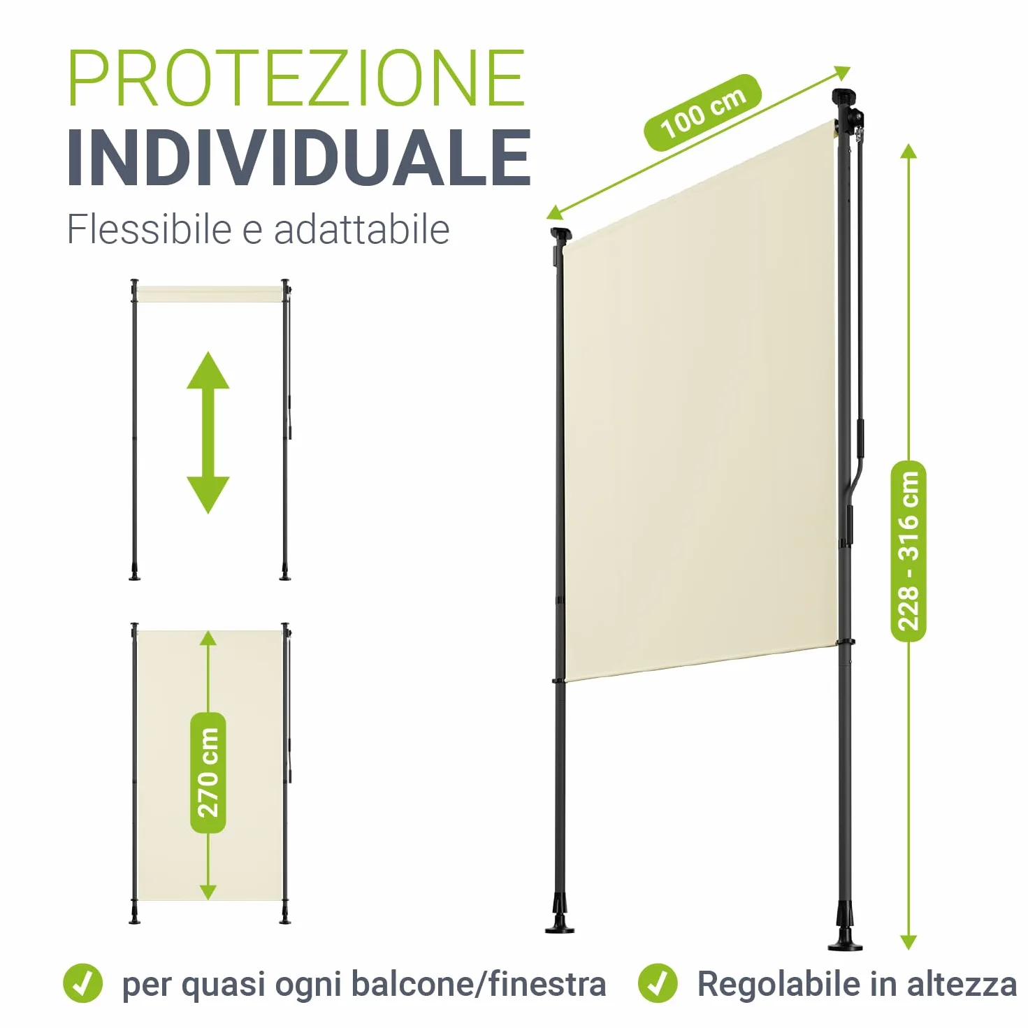 Juskys Tenda Verticale Barbados 100x310 cm - Tenda a pinza estensibile, protezione solare, resistente UV, idrorepellente Beige