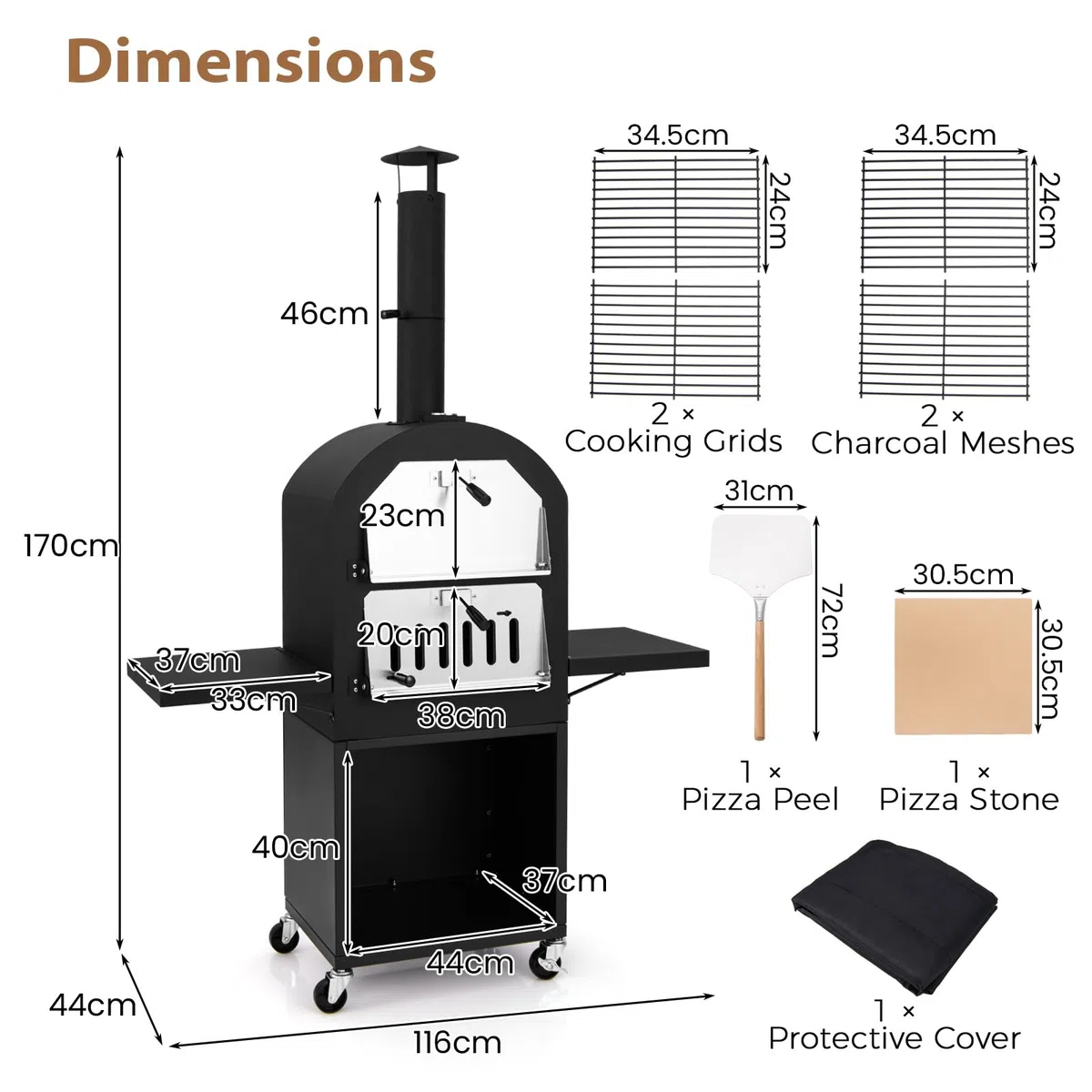 KOMFOTTEU Forno per pizza per esterni portatile 2 strati con borsa trasporto, pala, termometro, cottura per barbecue campeggio picnic