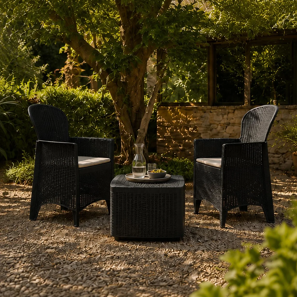 Set di Mobili da Giardino Antracite Tree con Tavolo e Due Poltrone