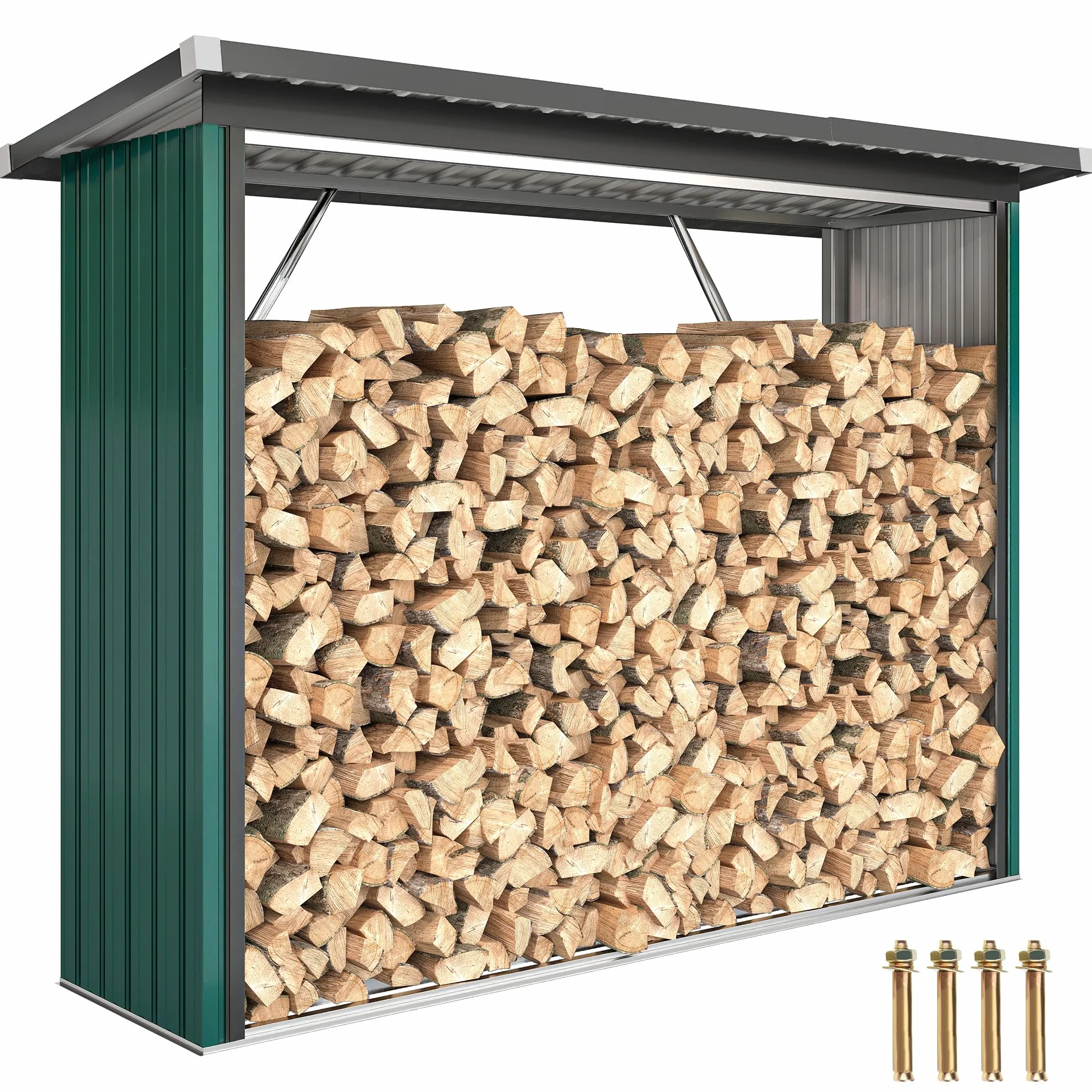 Outsunny Albero Coperto Acciaio Zincato Supporto Legna Riscaldamento 213 x 66,5 x 150 cm Verde