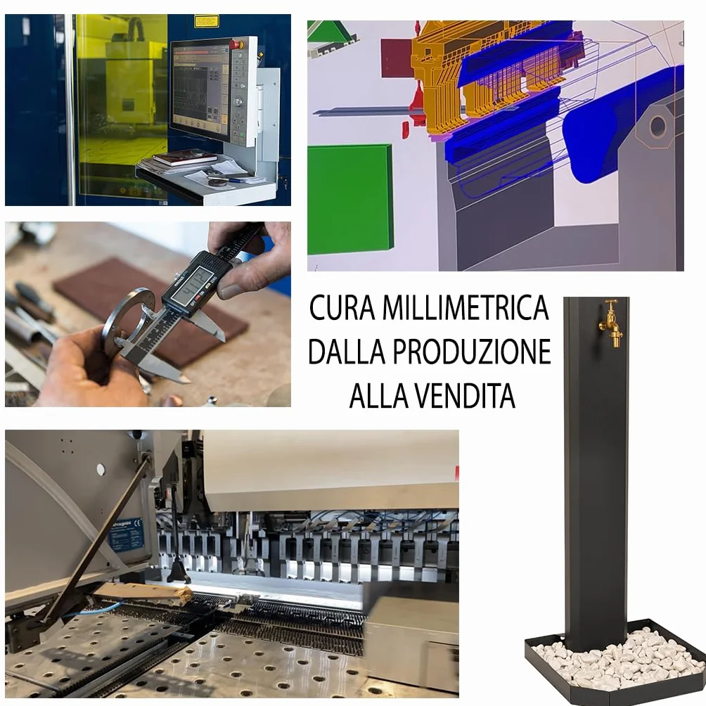 Fontana da giardino. Fontanella da giardino, per esterno, antracite. Rubinetto in ottone, flessibile, raccordo e ciottoli Compresi