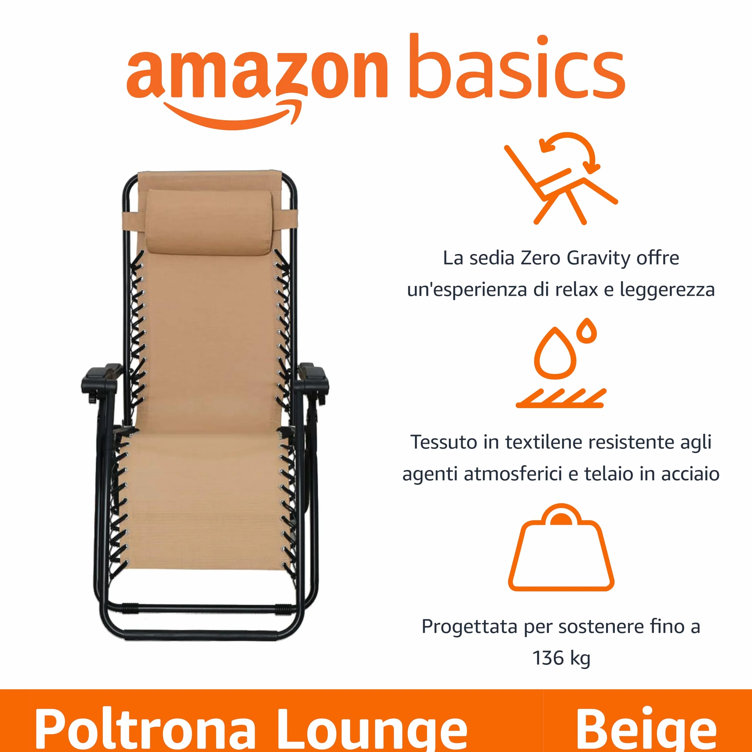 Amazon Basics Sedia a gravità zero, Beige