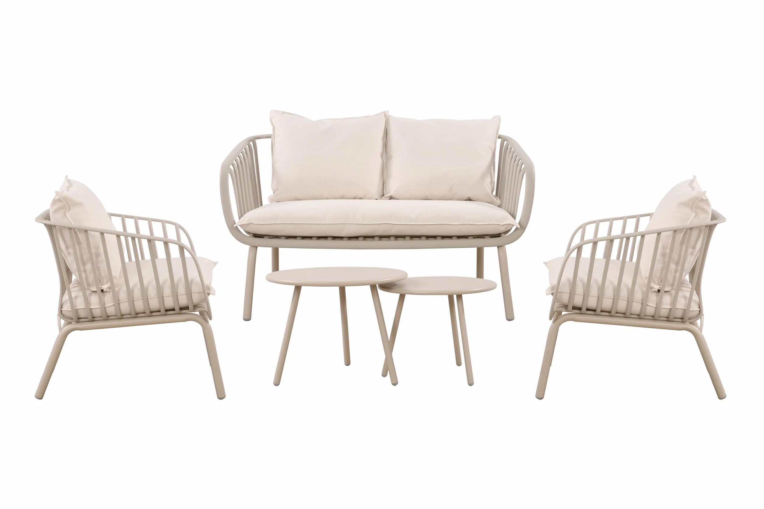 AVANTI TRENDSTORE - Albavilla - Set da giardino in plastica sintetica, composto da 2 poltrone, 1 poltrona a 2 posti e 2 tavolini rotondi. Disponibile in 2 colori.