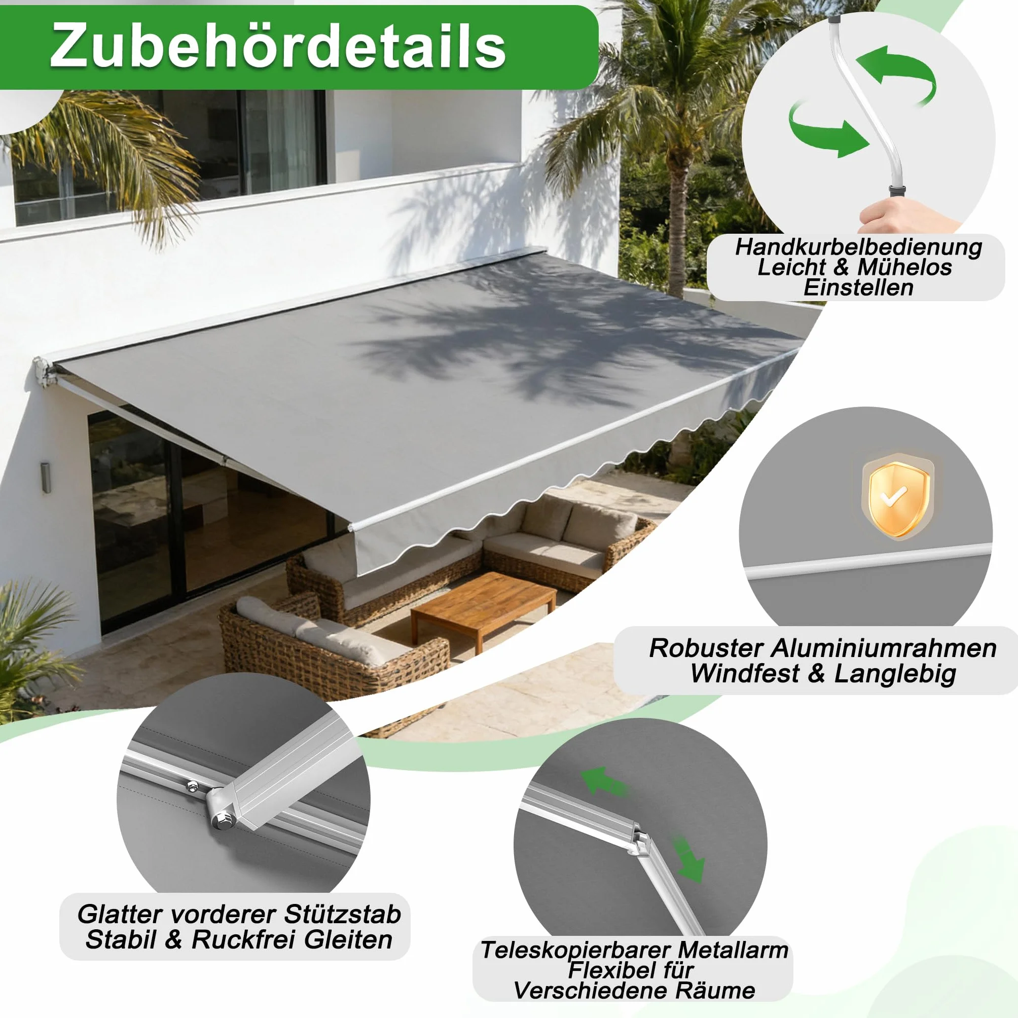 Tenda da sole per balcone 250 x 200 cm grigio chiaro