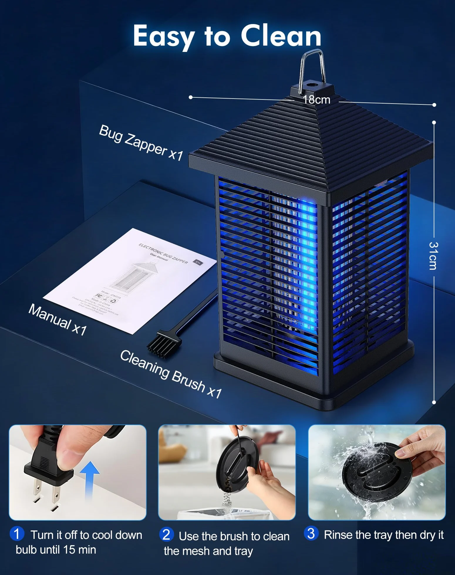 Lampada Antizanzare Elettrica 18W, 4000V Smart Auto Trappola Elettrica Anti-Insetti Volanti 80 ㎡ Copertura IPX4 Per Uso Interno Ed Esterno, Sicura Per Famiglia, Terrazza, Giardino, Campeggio, Casa