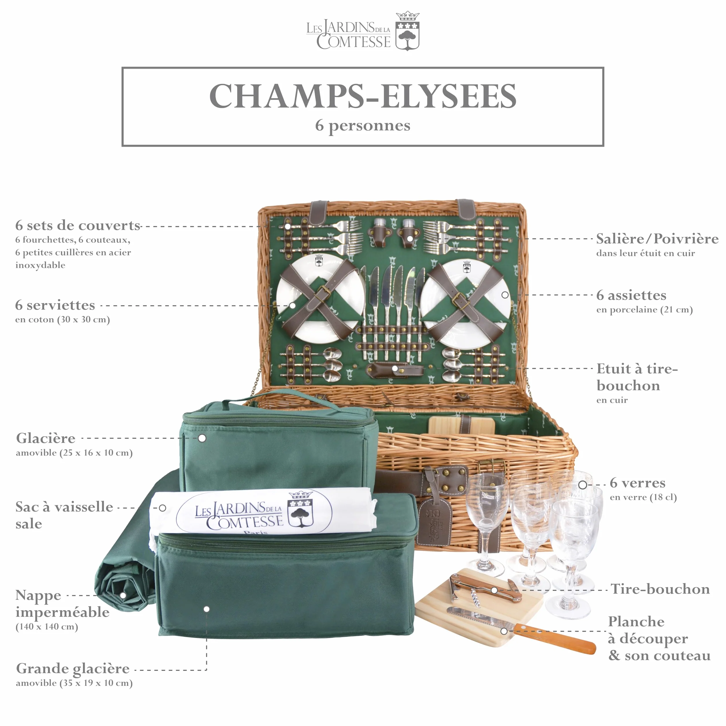 Baule da picnic in pelle Prestige Champs Elysée per 6 persone 57x37x23cm