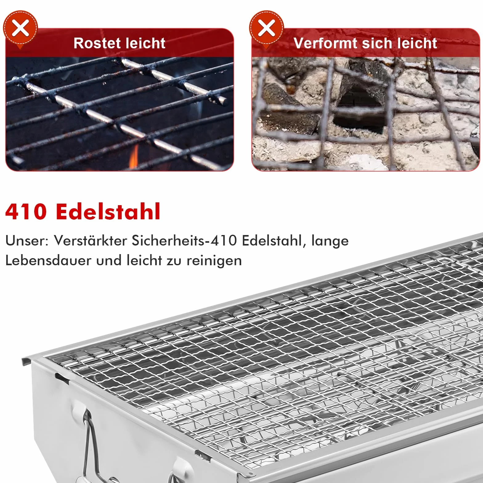 Barbecue a carbonella portatile in acciaio inox 73 x 28 x 76 cm