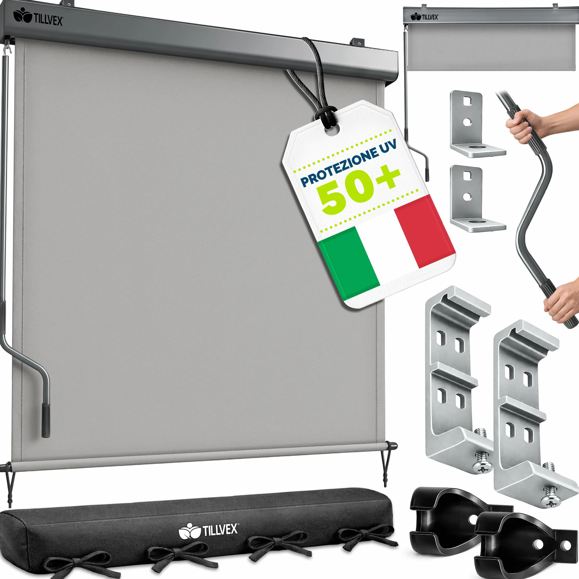 Tillvex Tenda da sole verticale 200 x 250 cm impermeabile con manovola in alluminio per balcone terrazza giardino