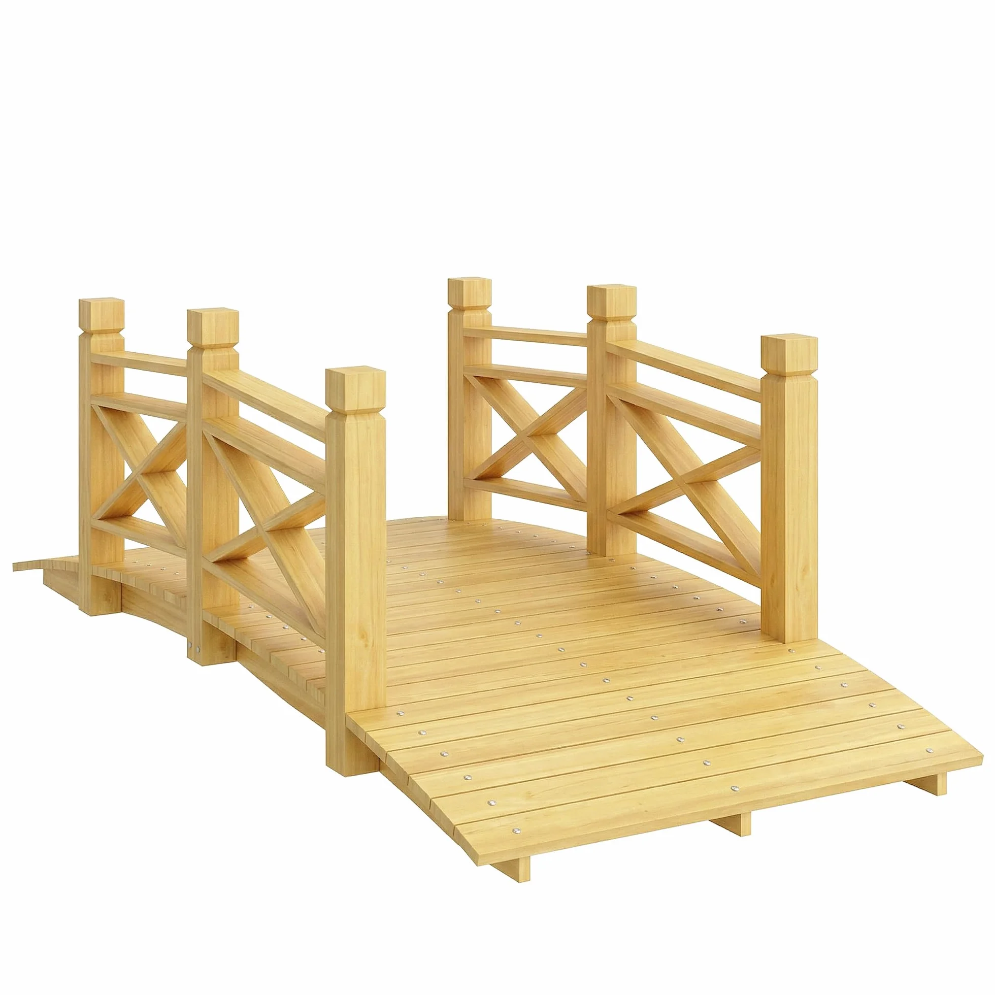 Outsunny Ponte da giardino in legno carbonizzato ad arco 1,74 m - Passerella con corrimano sicura e carico 200 kg - Decorazione esterna trattata e resistente, naturale