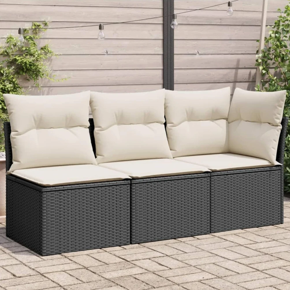 Divano da Esterno 2 posti Divanetti Esterni da Giardino Salotto da Giardino Esterno Divanetti Esterno in Polyrattan-Nero-3 Posti-2