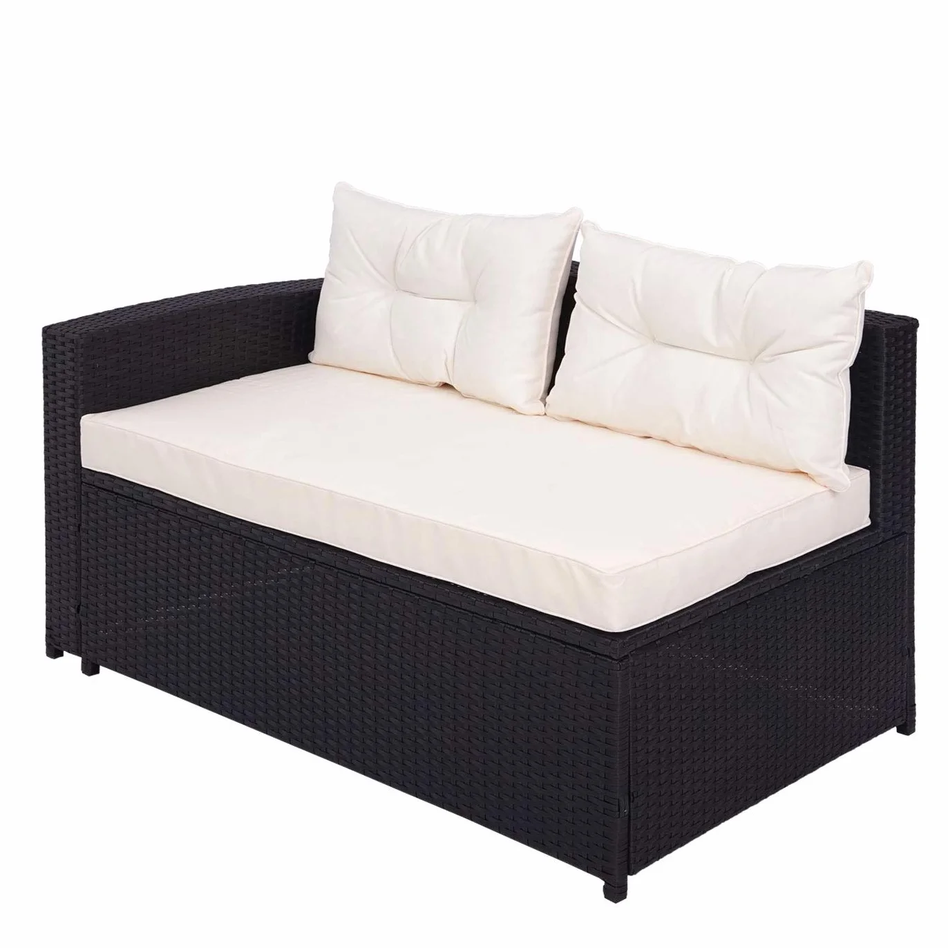 Mendler Set salotto giardino esterno salottino HWC-J34 polyrattan nero con cuscini avorio beige