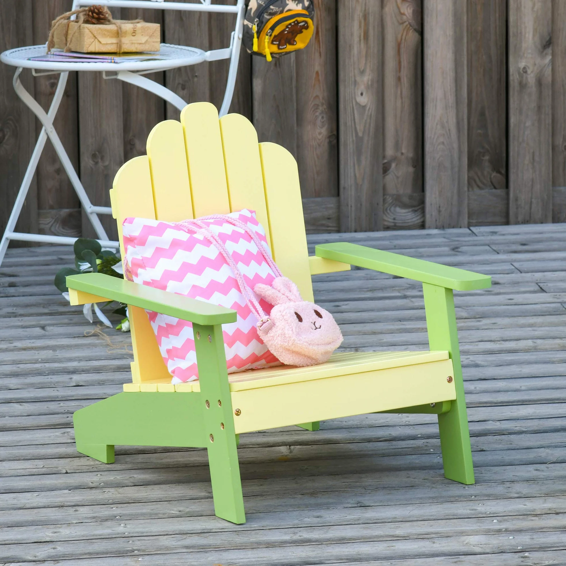Outsunny Sedia per Bambini da Giardino Adirondack in Legno di Pino Verde