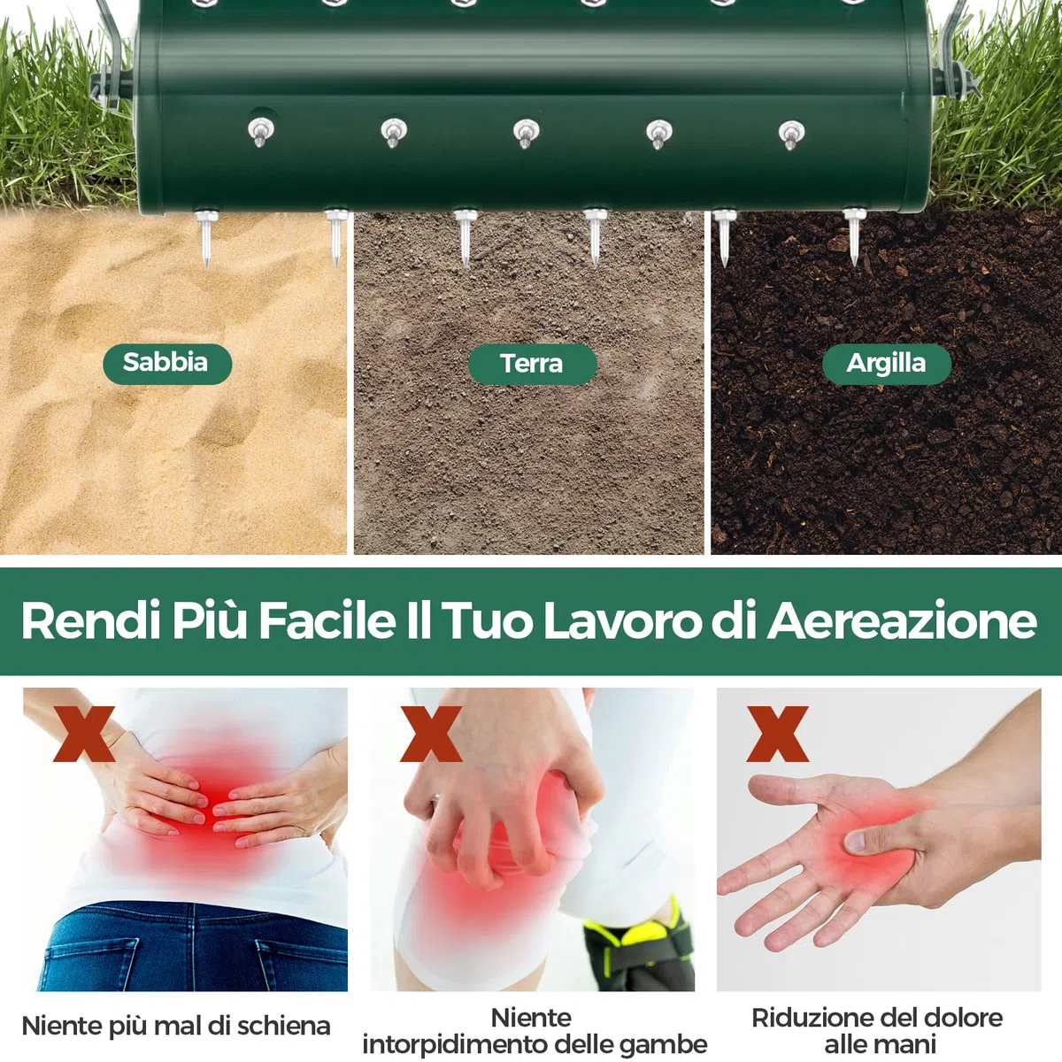 COSTWAY Arieggiatore Giardino 53 CM, Arieggiatore da Prato Manico Rimovibile Punte Terreno, Manuale