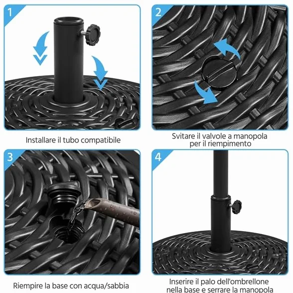 Yaheetech Base per Ombrellone da Giardino Riempibile 22L Ø38mm Ø48mm Nero