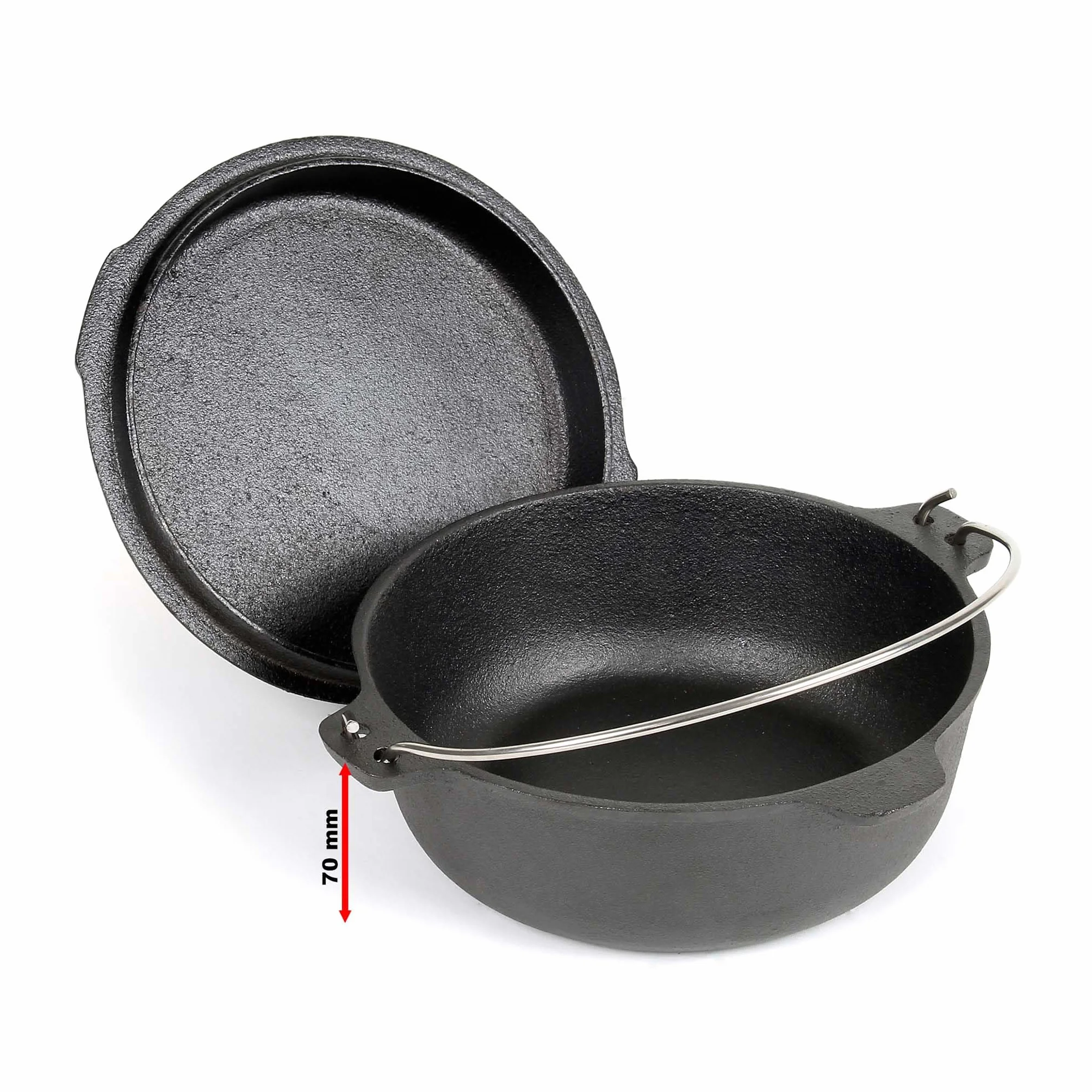 Wiltec Dutch Oven Forno Olandese con Pentola in ghisa 4l sottopentola e solleva coperchio per fuoco campeggio