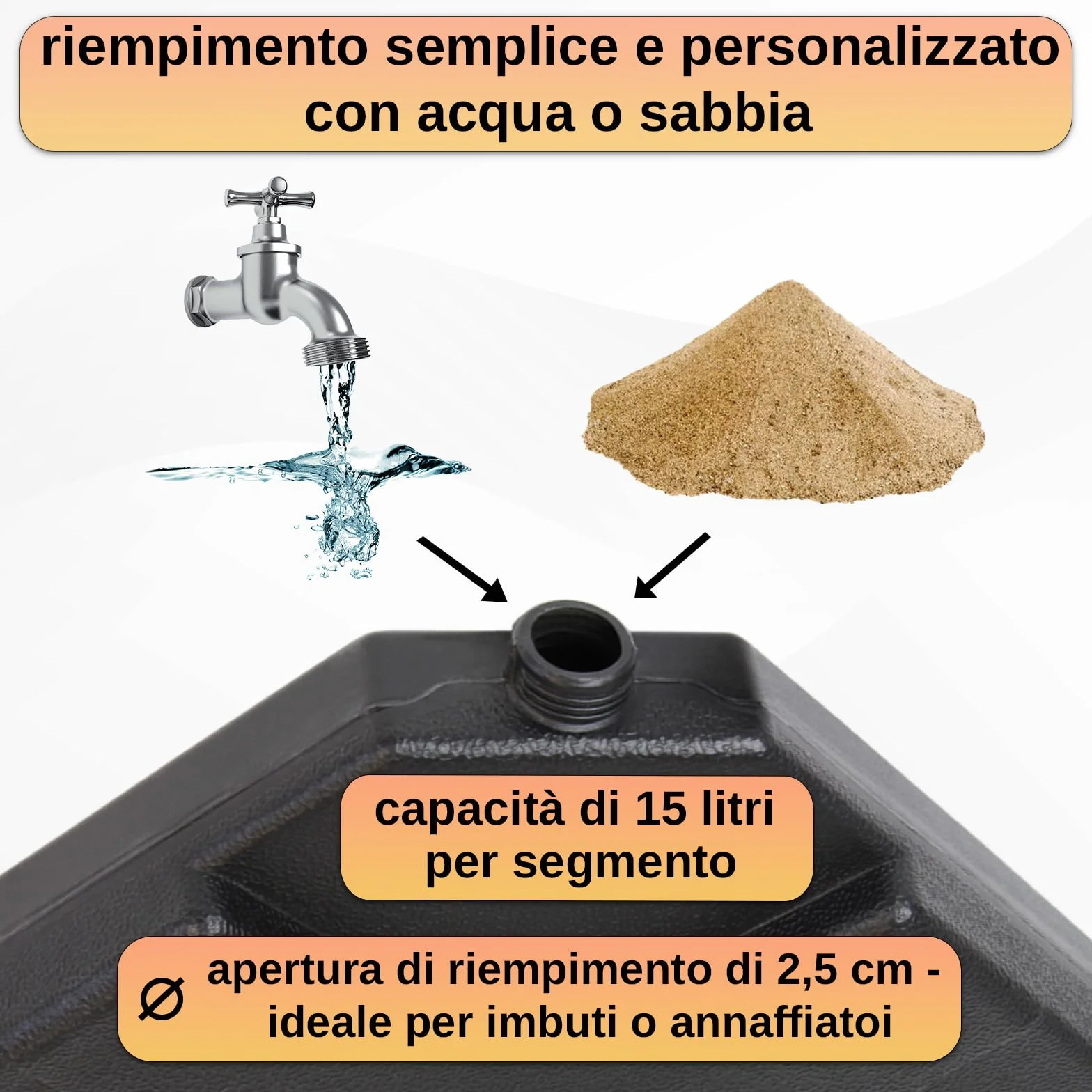 Montafox Pesi per Ombrellone Base Parasole Nero 60 Litri 100 kg