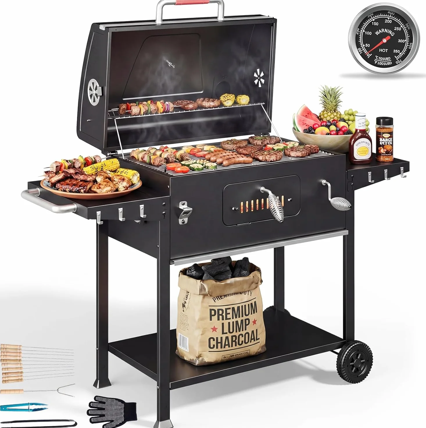 Devoko Barbecue Carbonella XXL, Grill a Carbone Portatile 71x43 cm con Termometro e Guanti