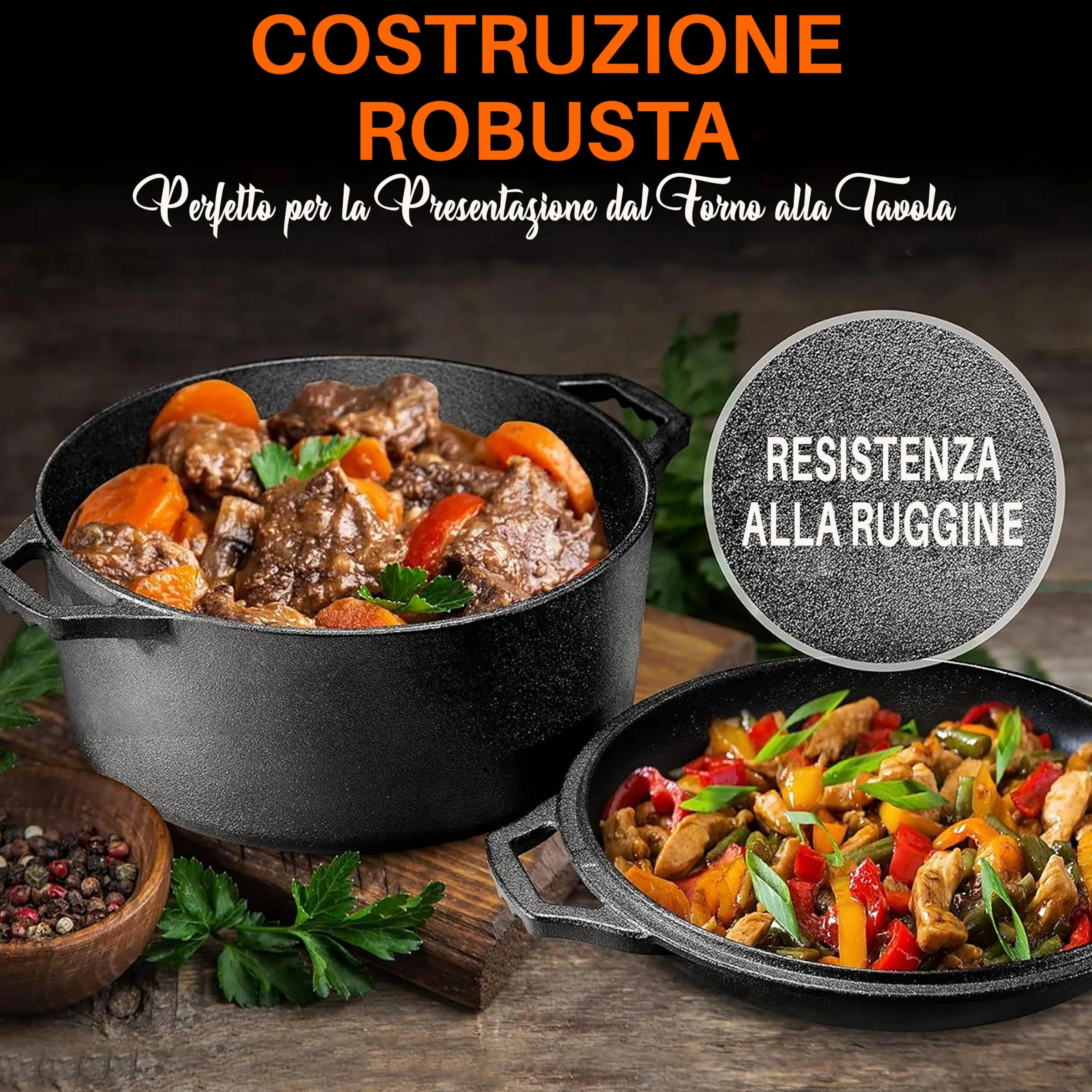 NutriChef Forno Olandese in Ghisa, Antiaderente Pre-Stagionato Doppio, Pentola e Coperchio con Manico, Adatto per Forno, Stufa, Griglia e Campeggio