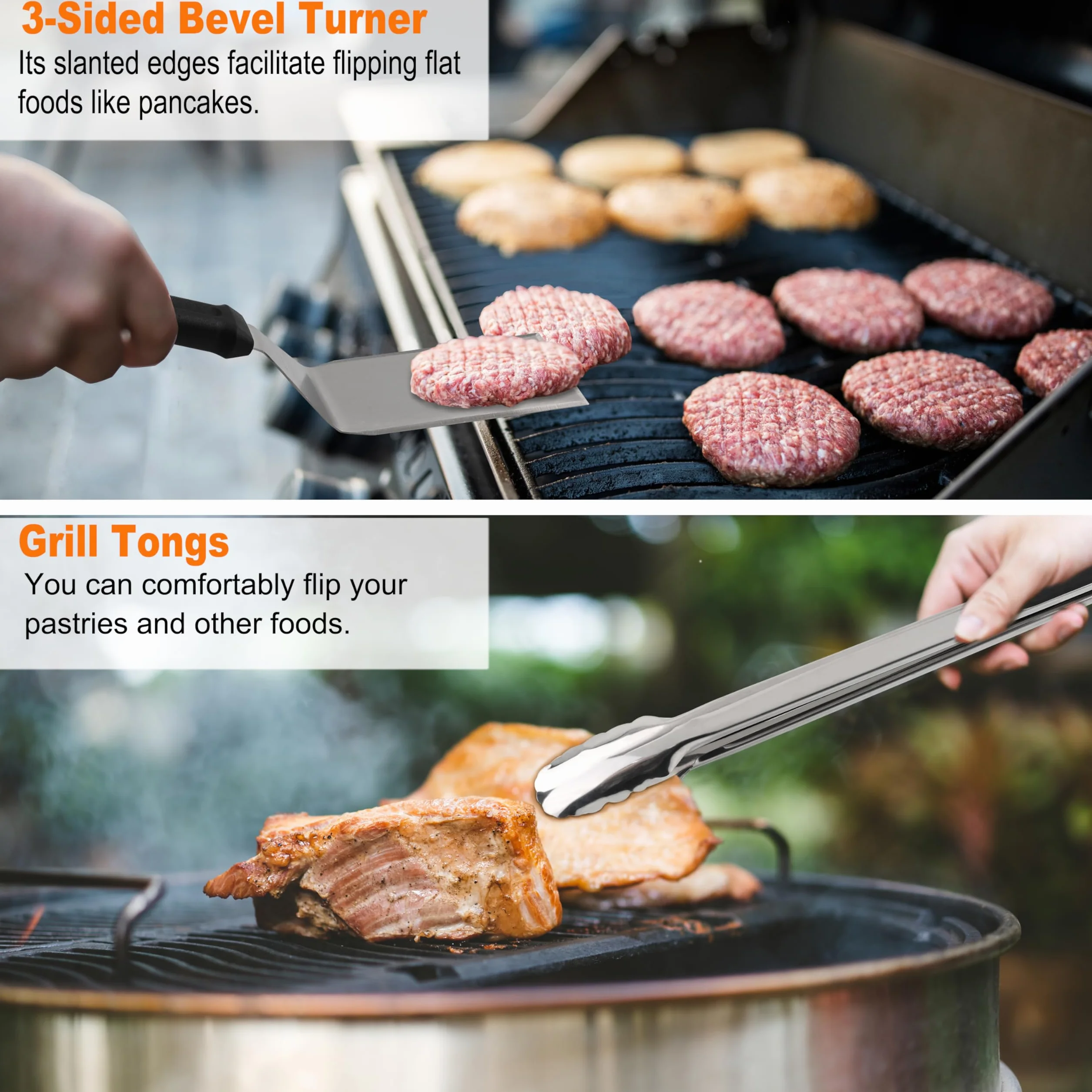 Grilljoy Set Barbecue Professionale in Acciaio Inox, Utensili per Griglia, Spatola per Piastre, Kit Smash Burger con Pressa per Hamburger in Ghisa, 28 Pezzi Accessori BBQ per Uomo
