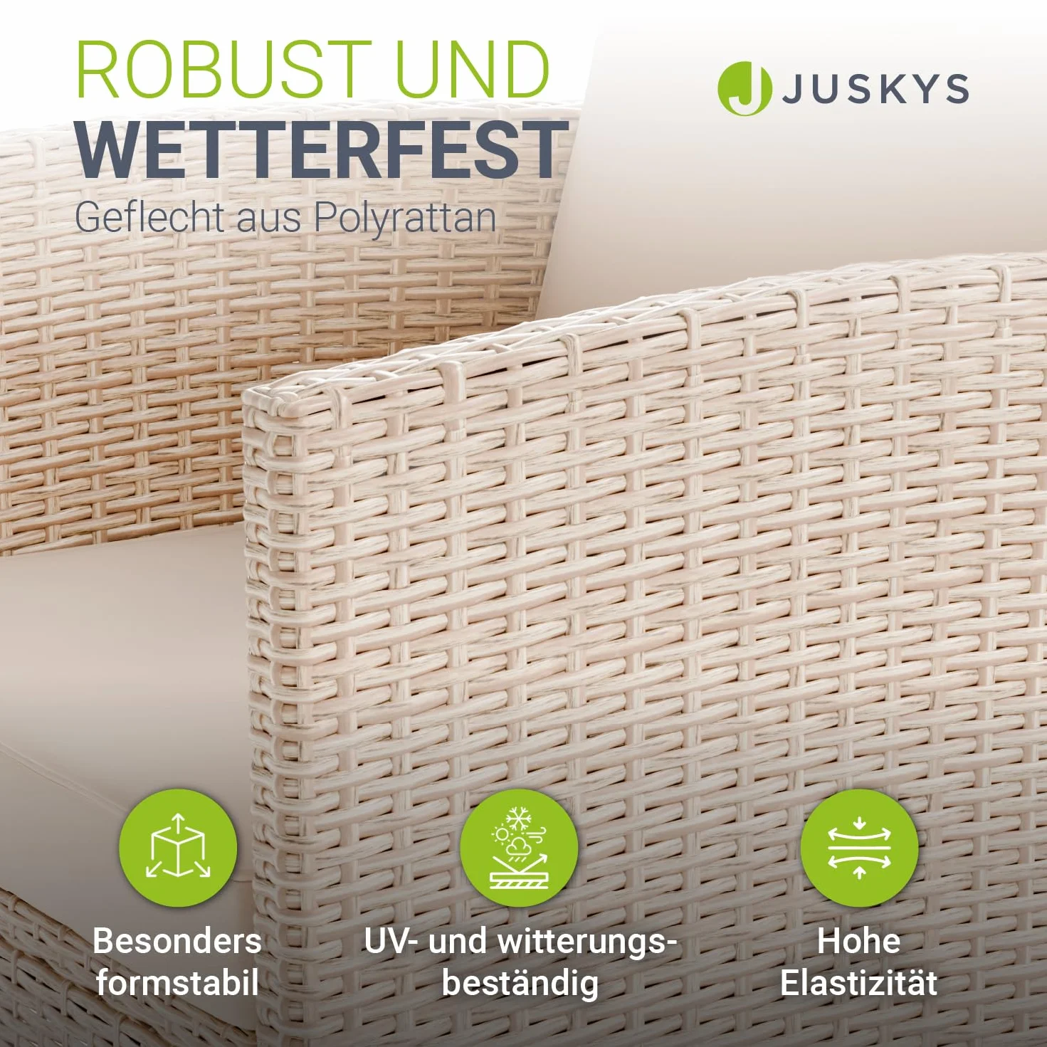 Juskys Salotto da Giardino Rattan Torino Set 6 pezzi 7 persone Crema
