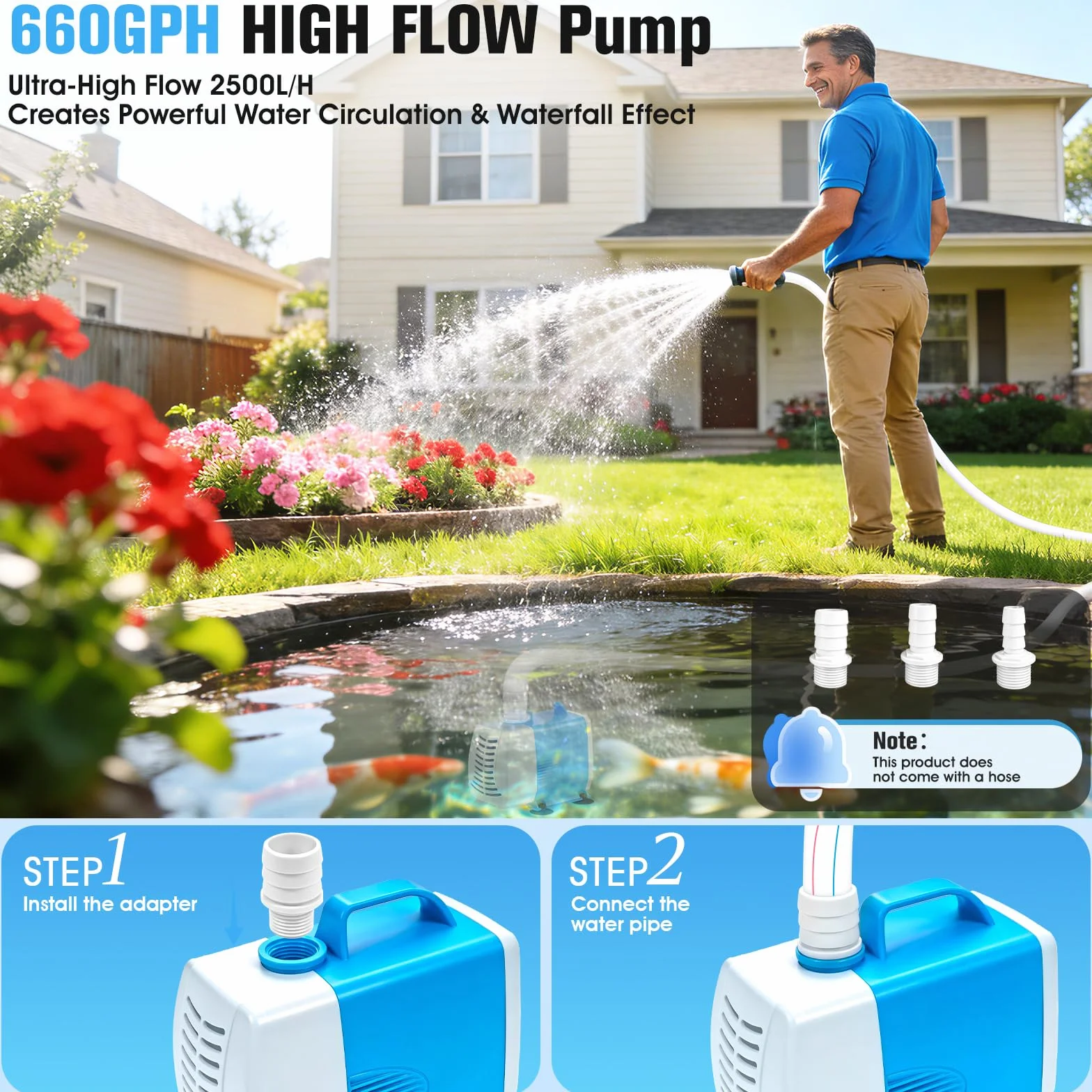 Luxfero 3 In 1 Pompa Per Laghetto Esterno Con Filtro,2026 Pompa Per Fontana Da Esterno Migliorata Con Luce Led,3000 L/H Con 3 Modalità Di Spruzzo,Pompa Sommersa Per Acquari E Giardini,Pompa Sommersa
