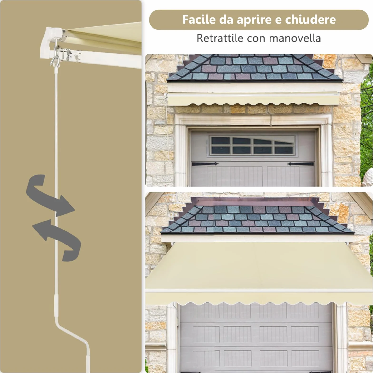 COSTWAY Tenda da Sole per Esterno Avvolgibile 3,6 x 3 M, Bracci Estensibili in Alluminio, Resistente al Sole e Impermeabile, Beige