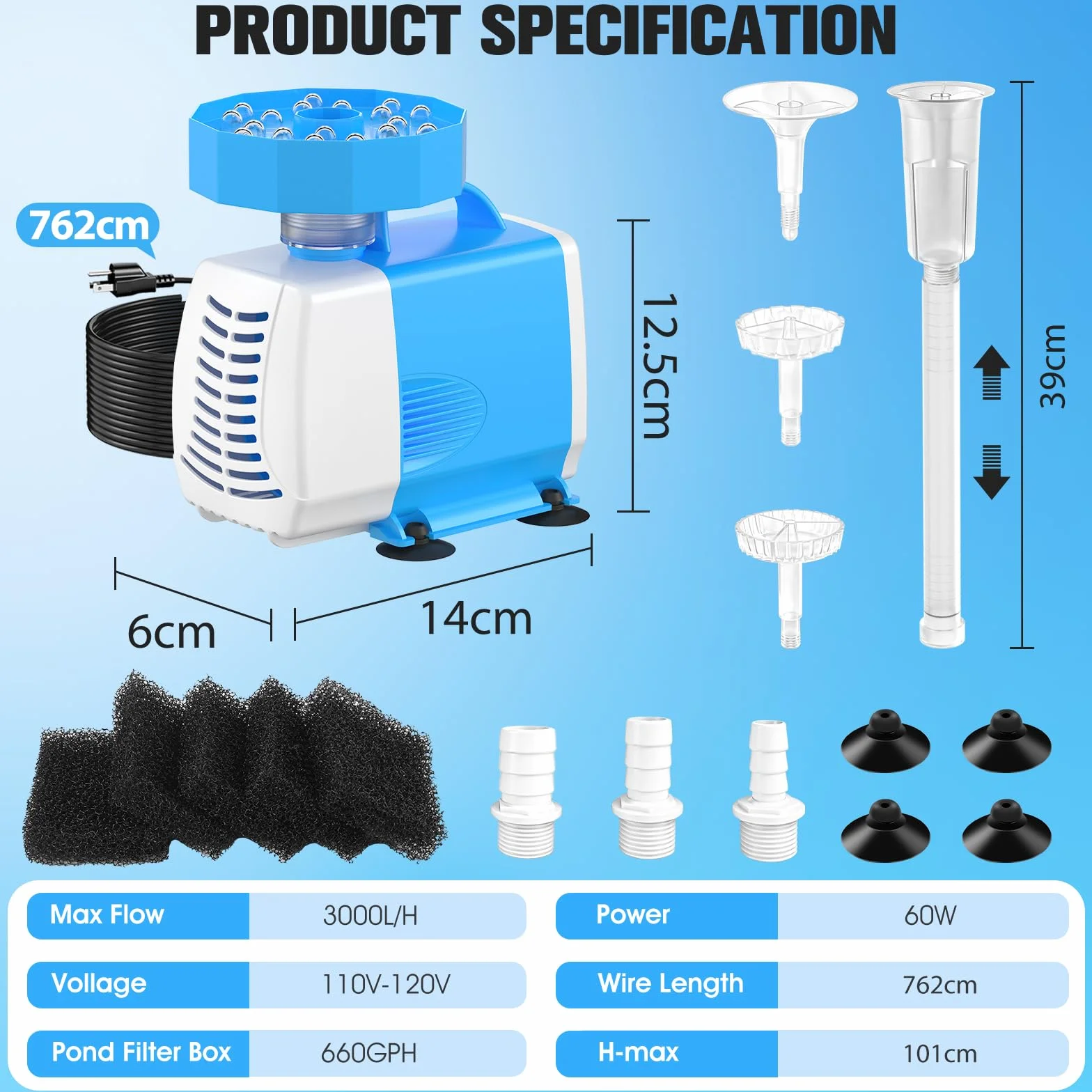 Luxfero 3 In 1 Pompa Per Laghetto Esterno Con Filtro,2026 Pompa Per Fontana Da Esterno Migliorata Con Luce Led,3000 L/H Con 3 Modalità Di Spruzzo,Pompa Sommersa Per Acquari E Giardini,Pompa Sommersa